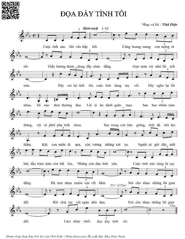 Page 1 of Sheet music PDF Đọa đày tình tôi - Vĩnh Điện