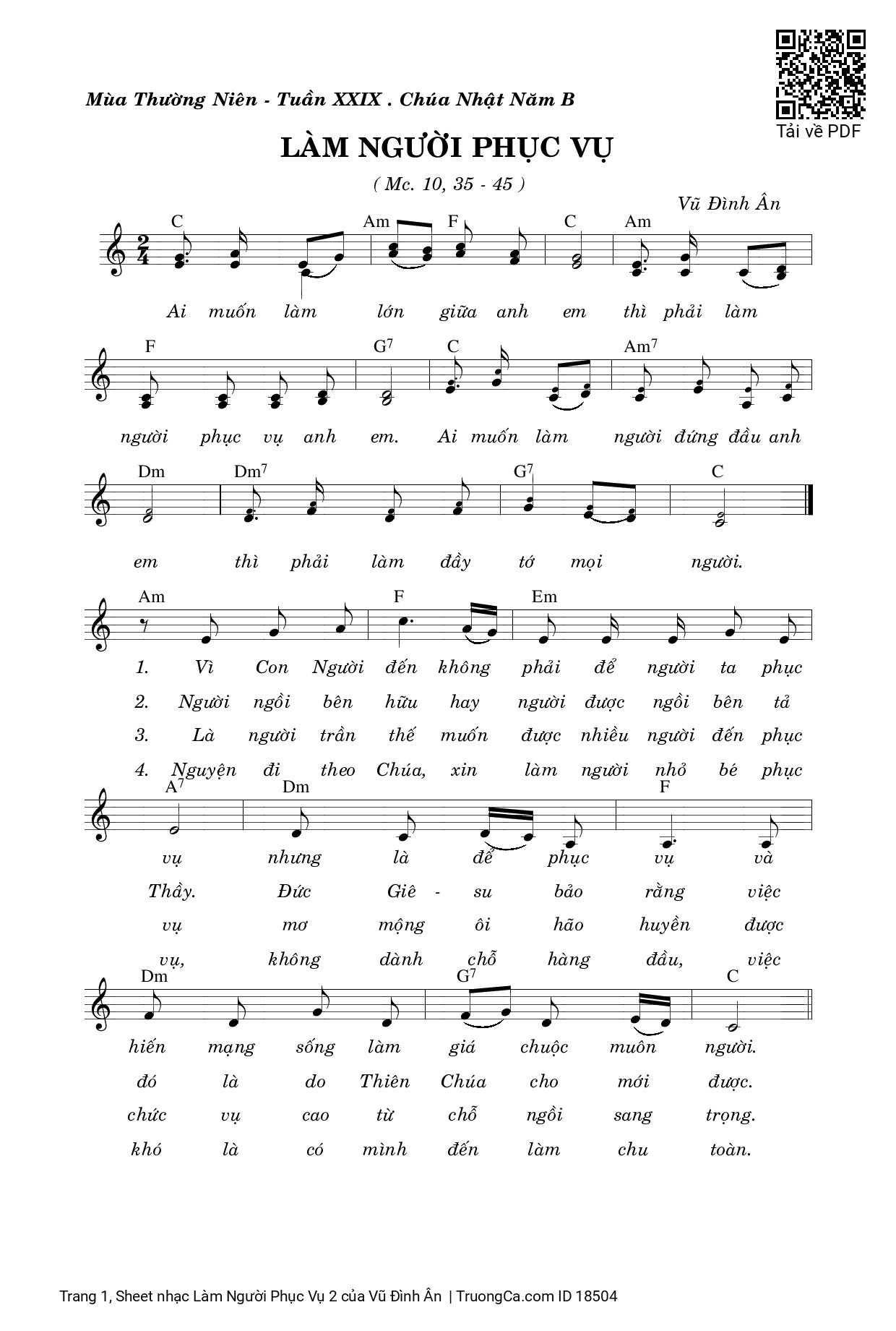 Sheet PDF of Làm Người Phục Vụ 2