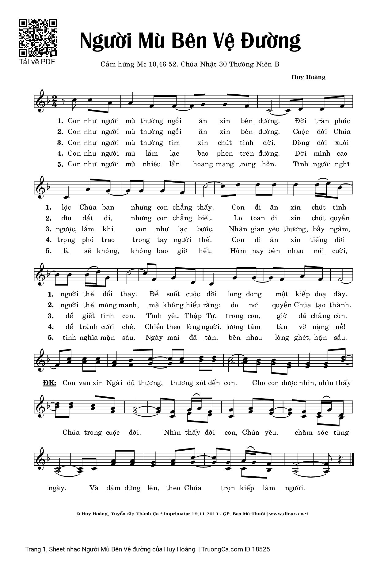 Page 1 of Sheet music PDF Người Mù Bên Vệ đường - Huy Hoàng