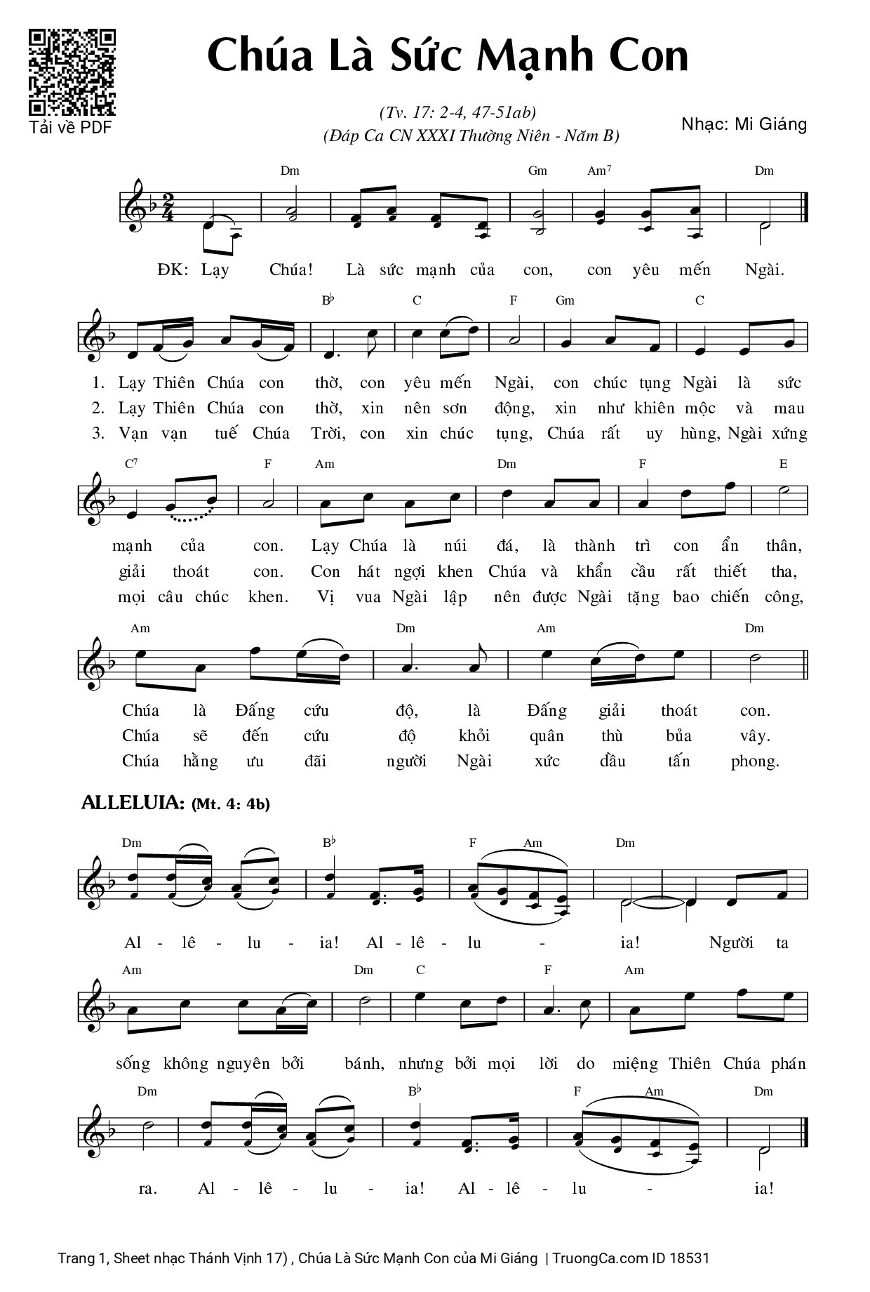 Sheet PDF of Thánh Vịnh 17, Chúa Là Sức Mạnh Con