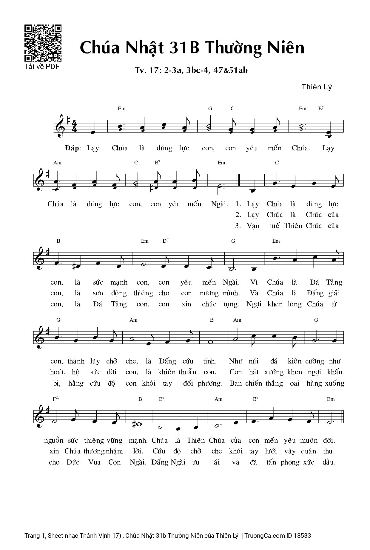 Thánh Vịnh 17, Chúa Nhật 31b Thường Niên