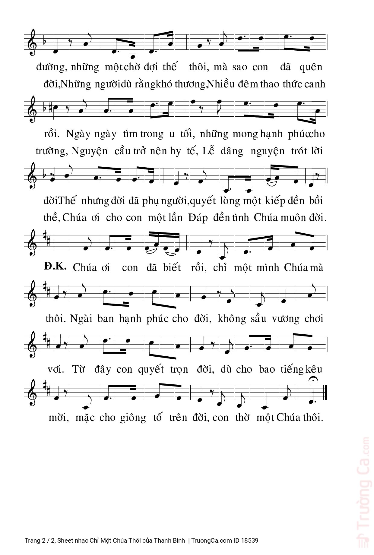 Page 2 of Sheet music PDF Chỉ Một Chúa Thôi - Thanh Bình