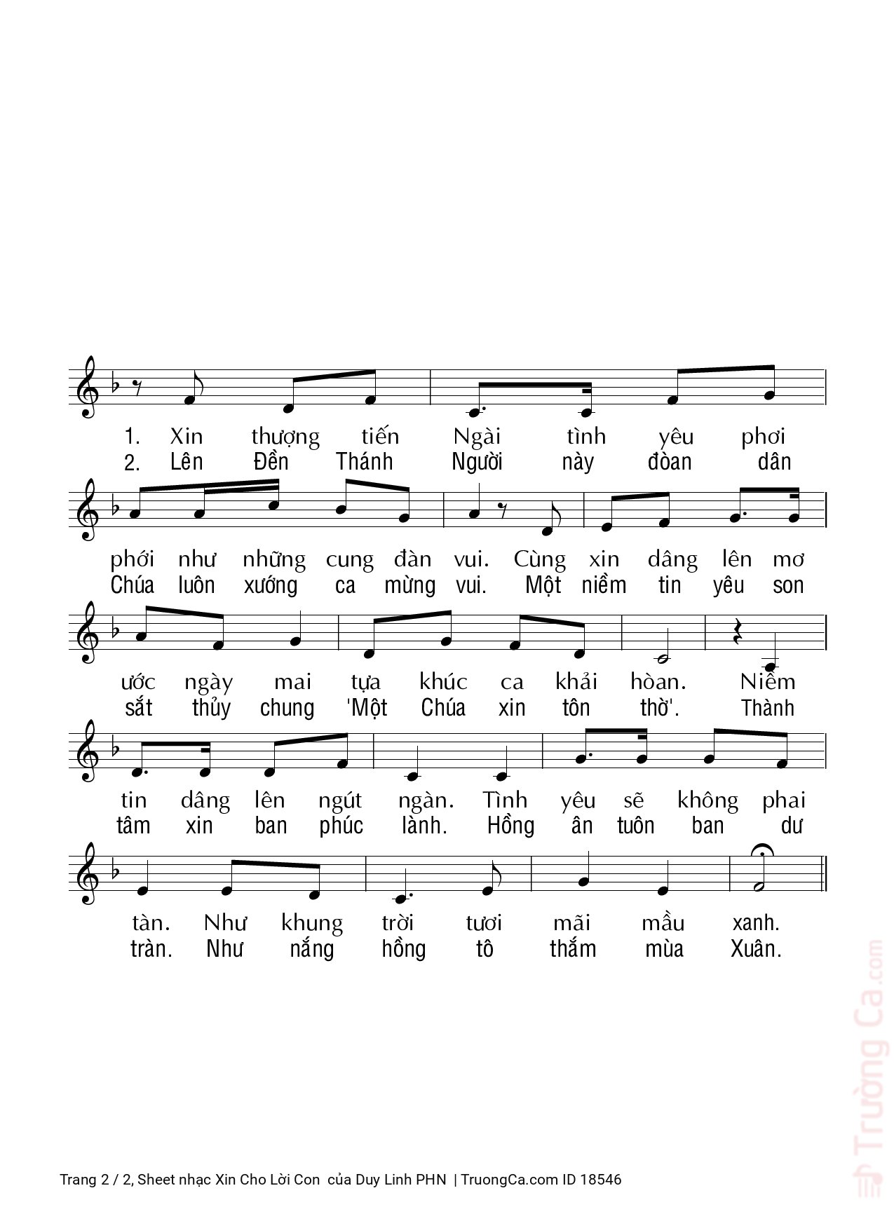 Page 2 of Sheet music PDF Xin Cho Lời Con - Duy Linh PHN