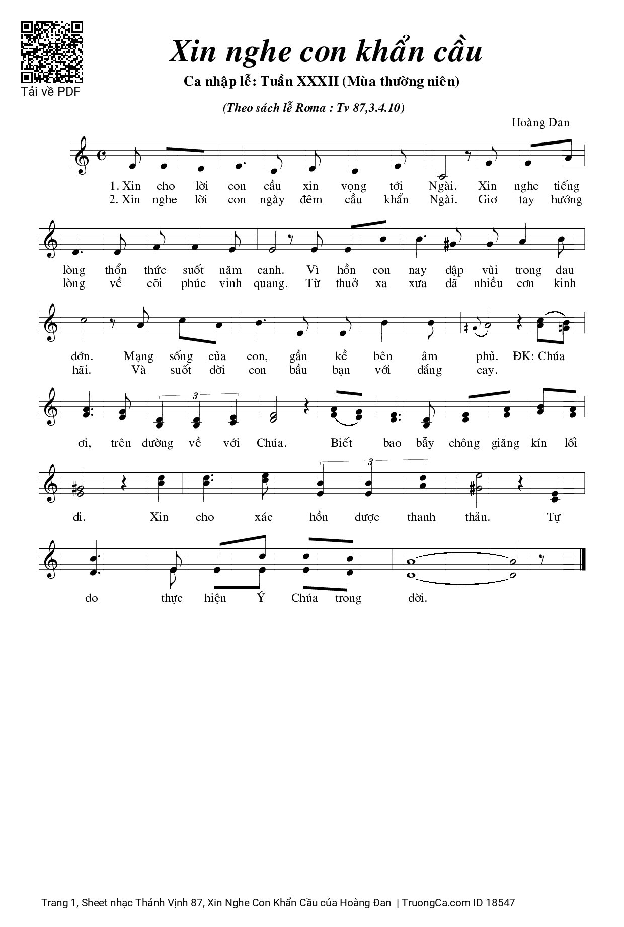 Sheet PDF of Thánh Vịnh 87, Xin Nghe Con Khẩn Cầu