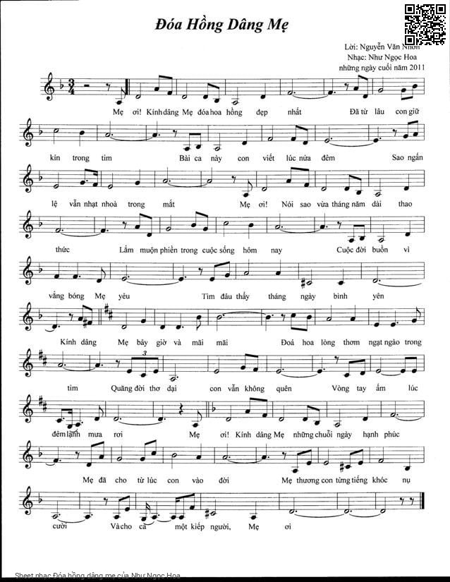 Page 1 of Sheet music PDF Đóa hồng dâng mẹ - Như Ngọc Hoa