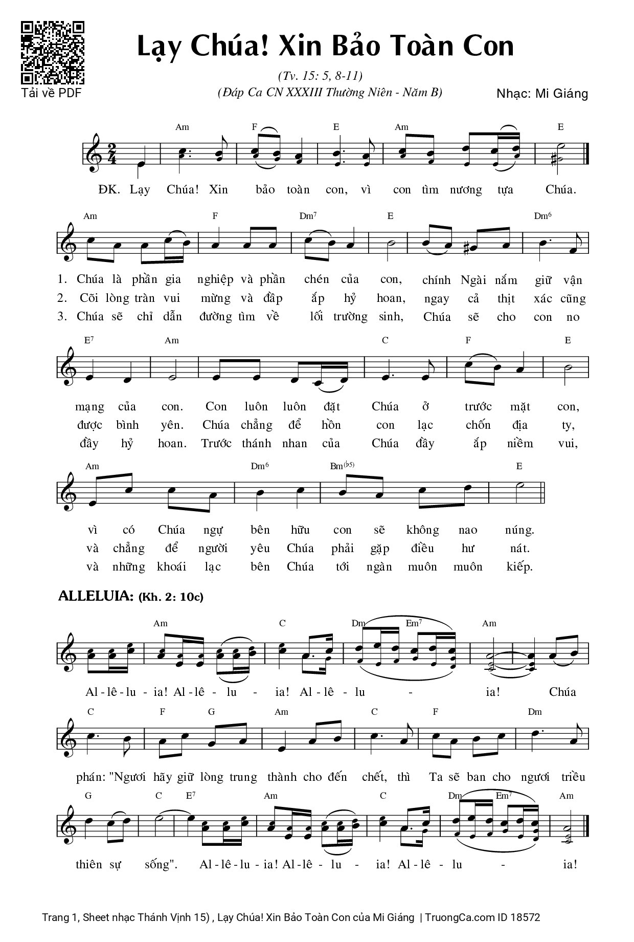 Sheet PDF of Thánh Vịnh 15) , Lạy Chúa! Xin Bảo Toàn Con