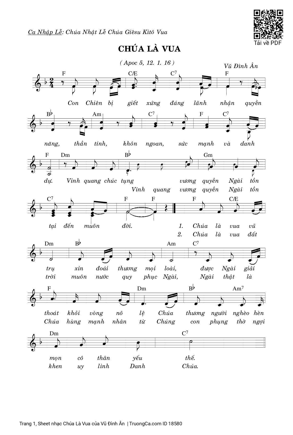 Page 1 of Sheet music PDF Chúa Là Vua - Vũ Đình Ân