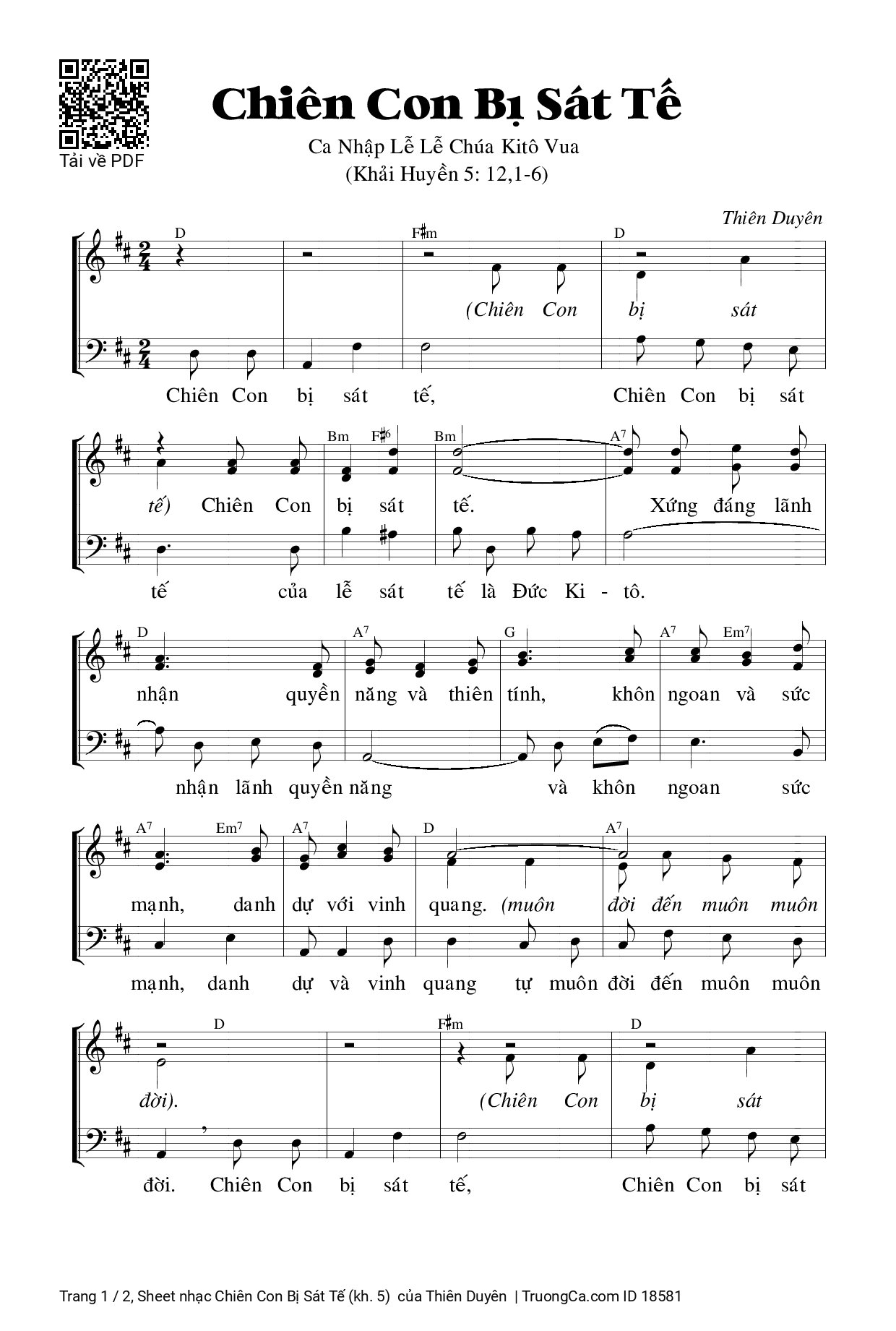 Sheet PDF of Chiên Con Bị Sát Tế (kh. 5) 