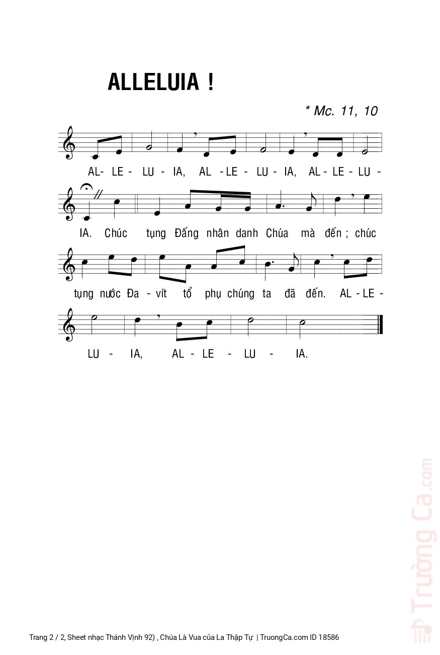 Page 2 of Sheet music PDF Thánh Vịnh 92) , Chúa Là Vua - La Thập Tự