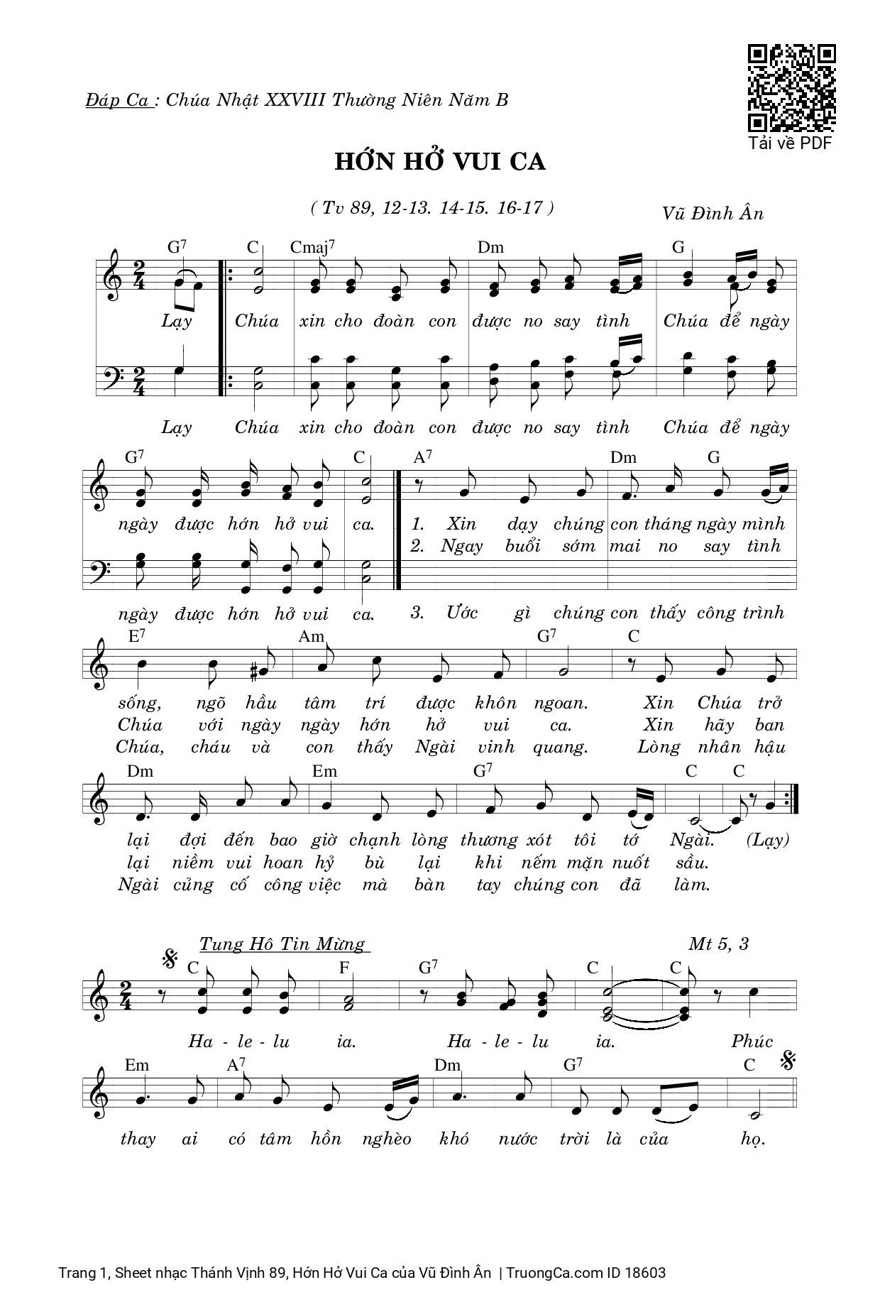 Sheet PDF of Thánh Vịnh 89, Hớn Hở Vui Ca