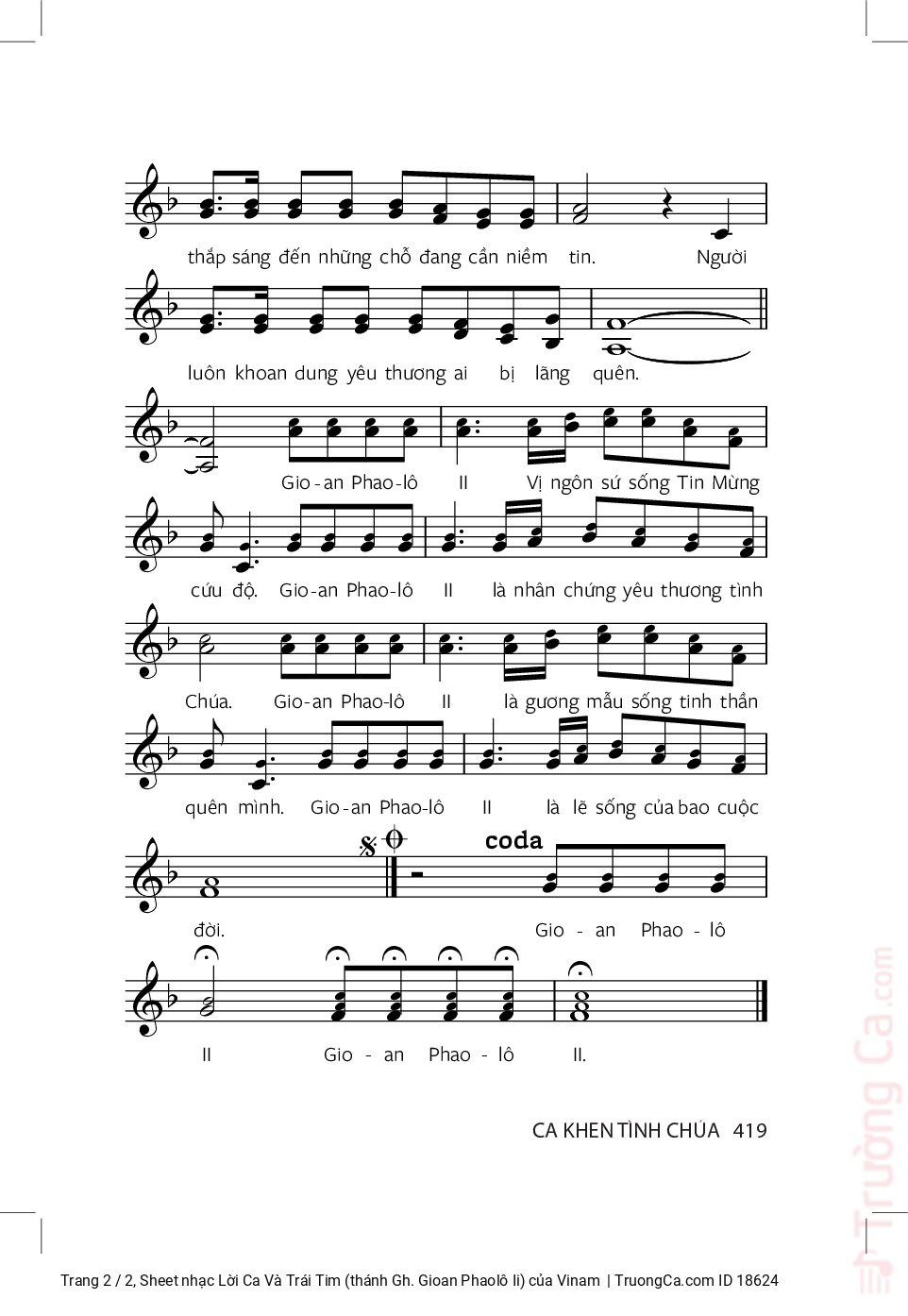 Page 2 of Sheet music PDF Lời Ca Và Trái Tim (thánh Gh. Gioan Phaolô Ii) - Vinam