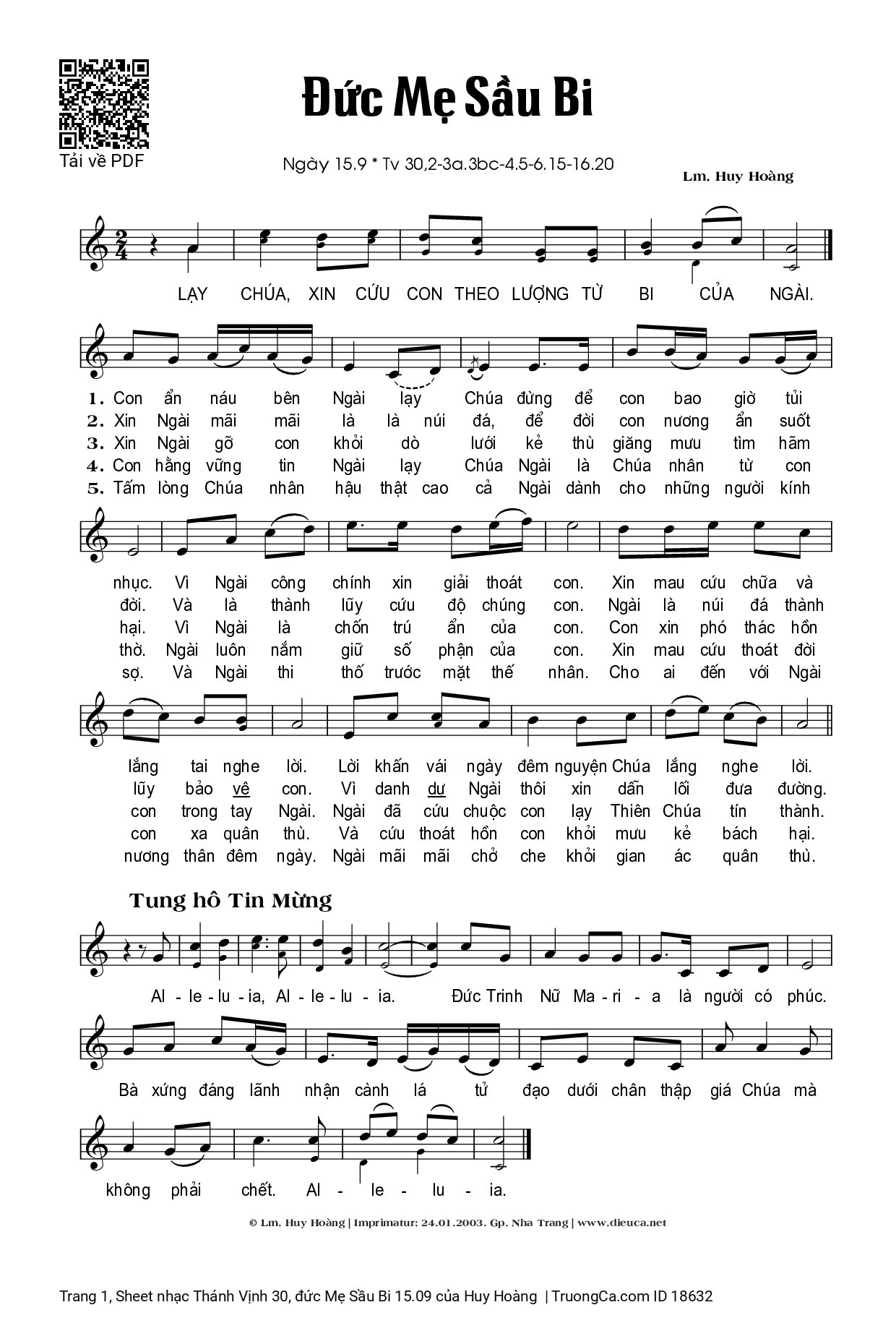Sheet PDF of Thánh Vịnh 30, đức Mẹ Sầu Bi 15.09
