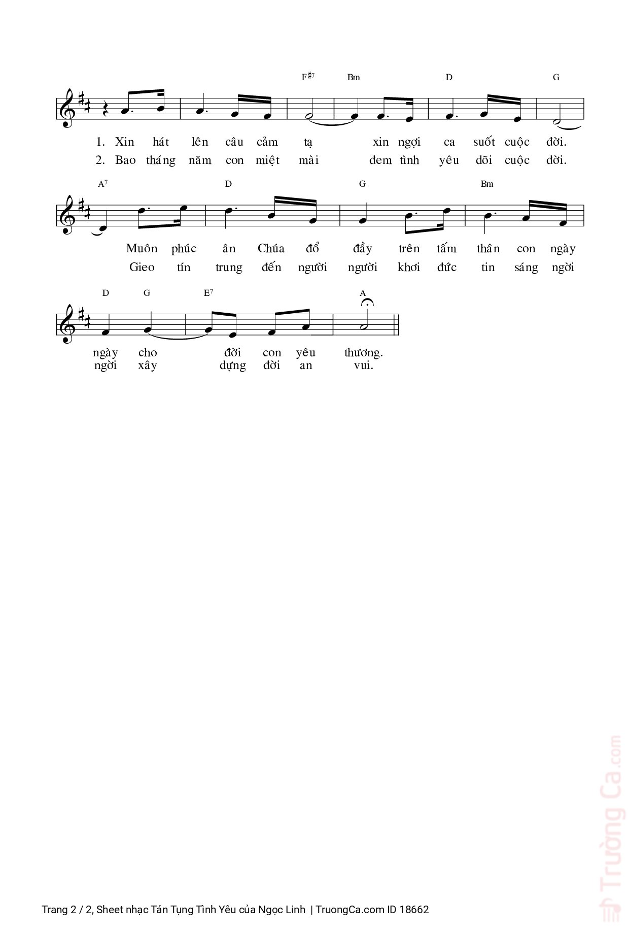 Page 2 of Sheet music PDF Tán Tụng Tình Yêu - Ngọc Linh