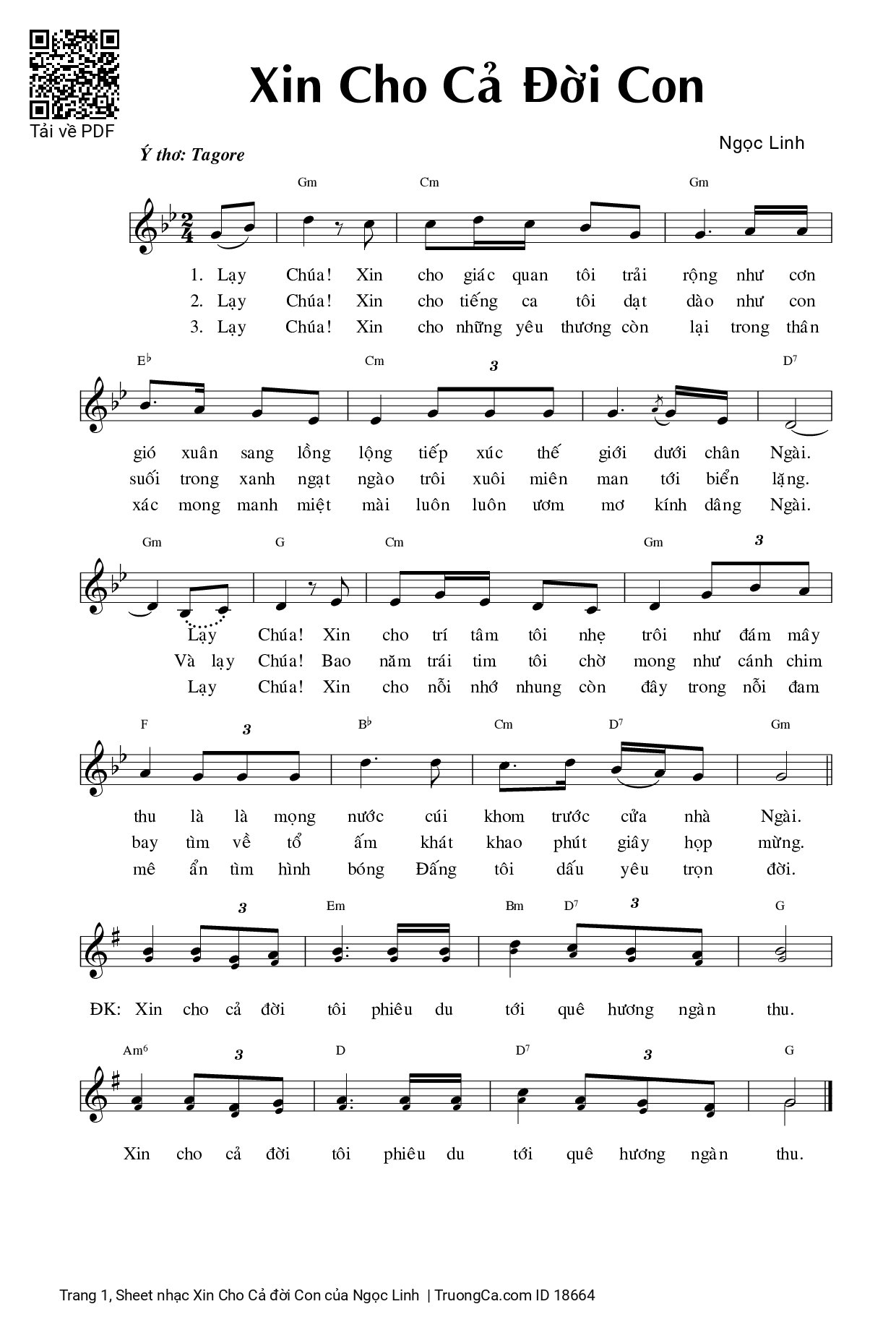 Sheet PDF of Xin Cho Cả đời Con