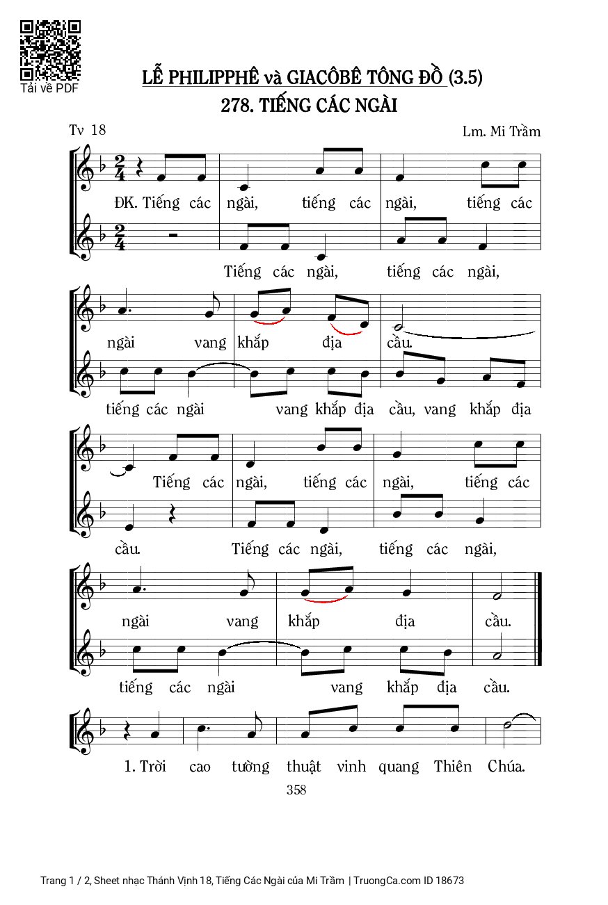 Sheet PDF of Thánh Vịnh 18, Tiếng Các Ngài
