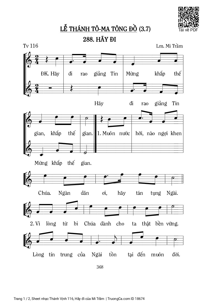 Sheet PDF of Thánh Vịnh 116, Hãy đi