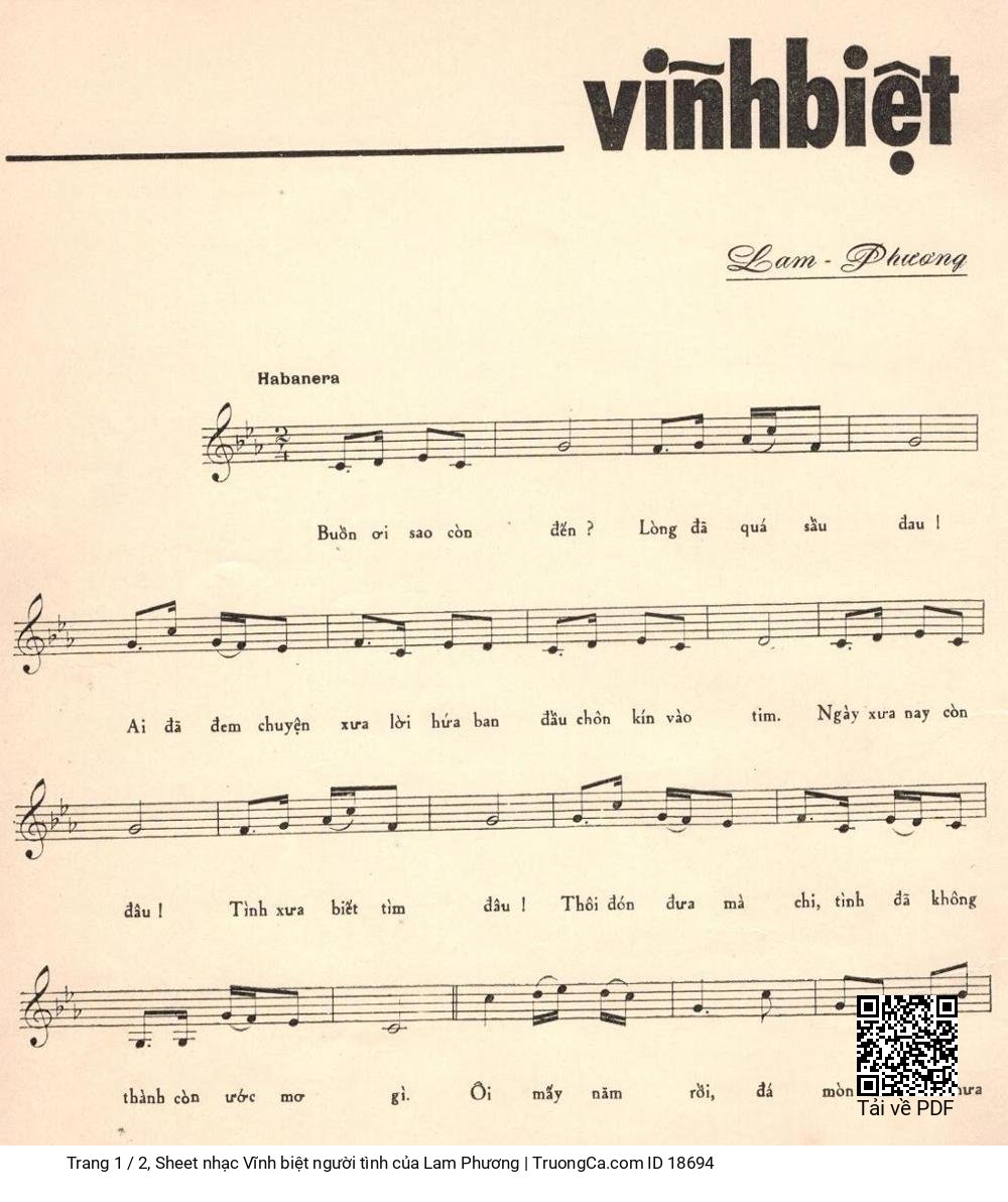 Sheet PDF of Vĩnh biệt người tình