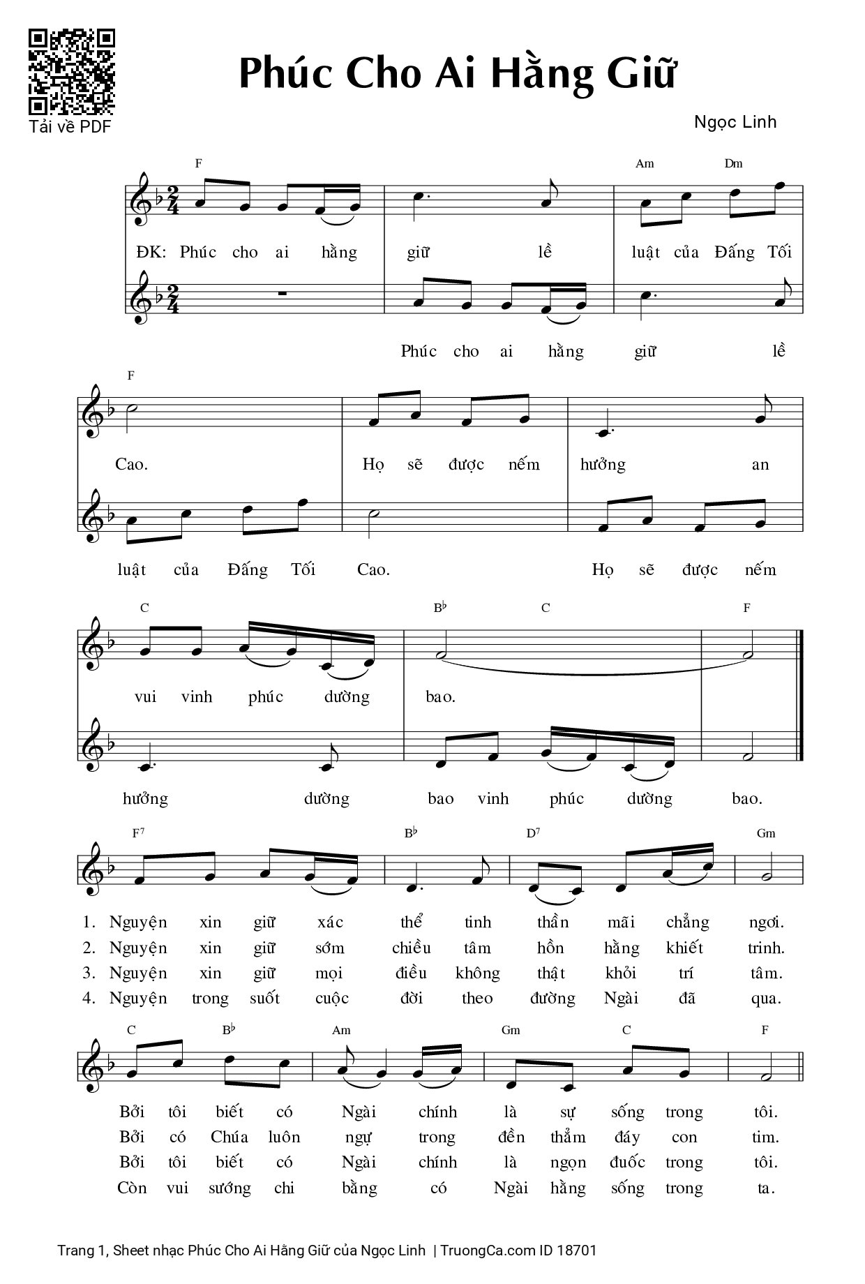 Sheet PDF of Phúc Cho Ai Hằng Giữ