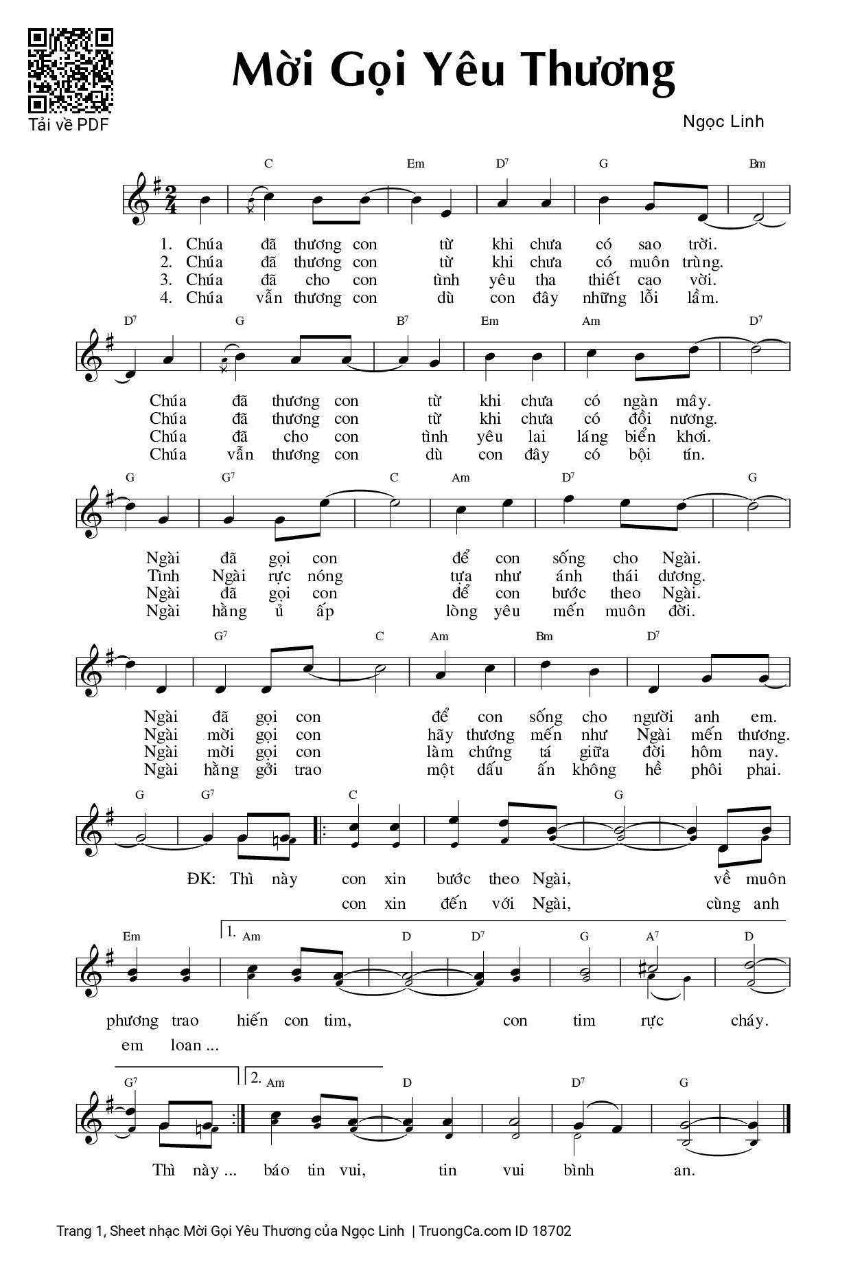 Sheet PDF of Mời Gọi Yêu Thương