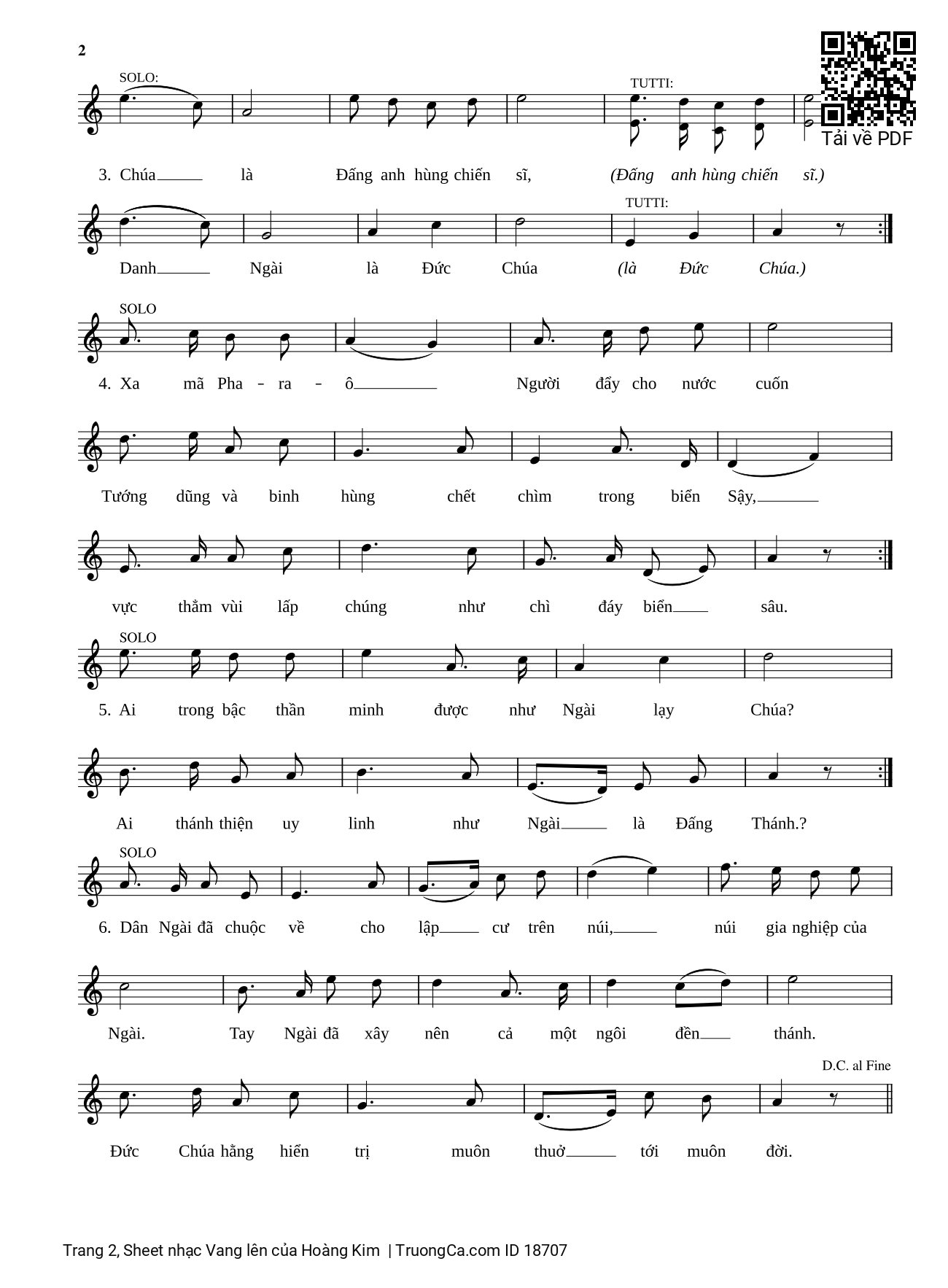 Page 2 of Sheet music PDF Vang lên - Lm. Hoàng Kim