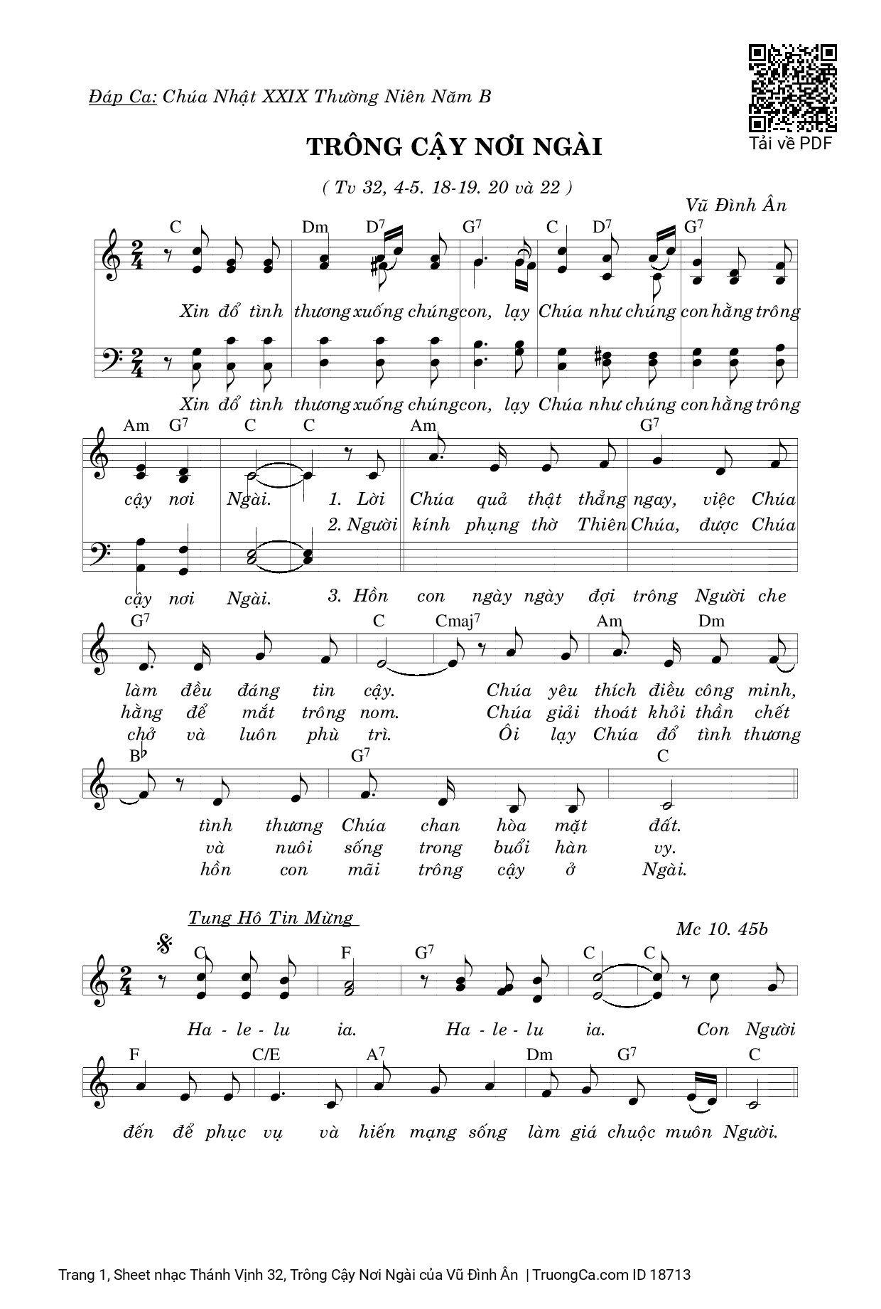 Sheet PDF of Thánh Vịnh 32, Trông Cậy Nơi Ngài