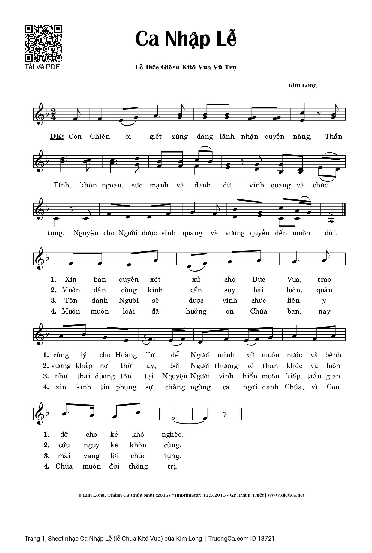 Sheet PDF of Ca Nhập Lễ (lễ Chúa Kitô Vua)