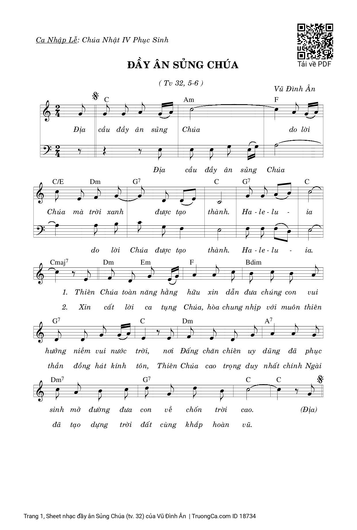 Sheet PDF of đầy ân Sủng Chúa (tv. 32)