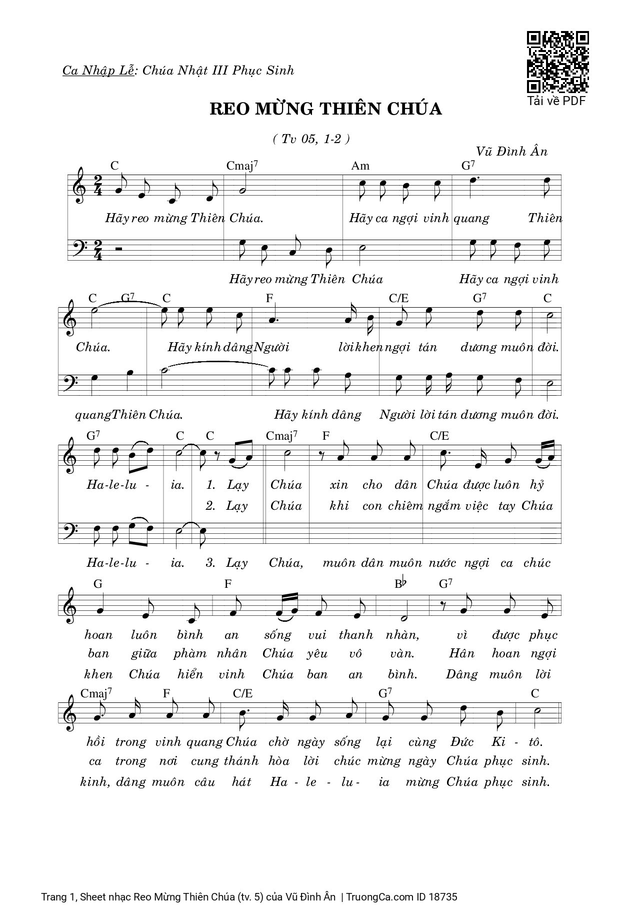 Sheet PDF of Reo Mừng Thiên Chúa (tv. 5)