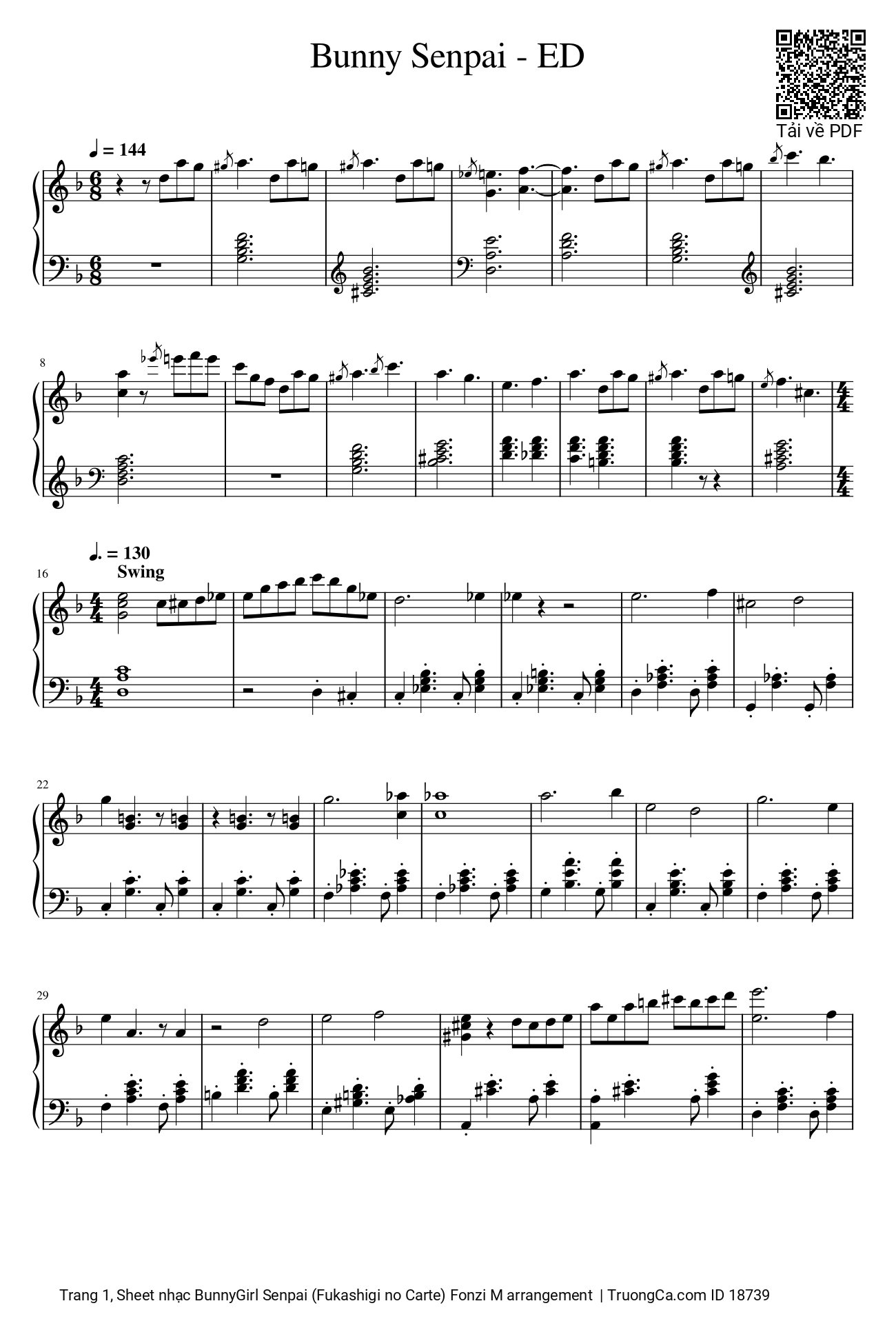 Sheet PDF of Bunny Girl Senpai ED (Fukashigi no Carte) sheet Piano