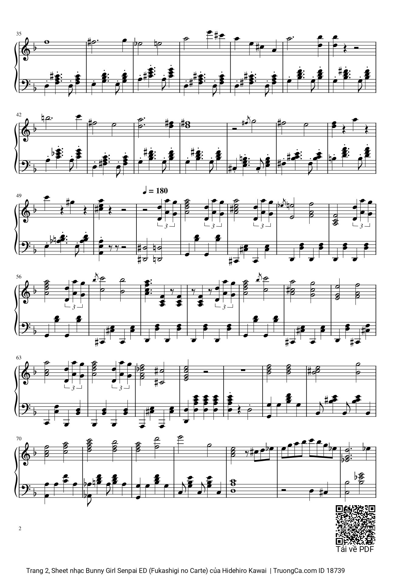 Page 2 of Sheet music PDF Bunny Girl Senpai ED (Fukashigi no Carte) sheet Piano - Hidehiro Kawai