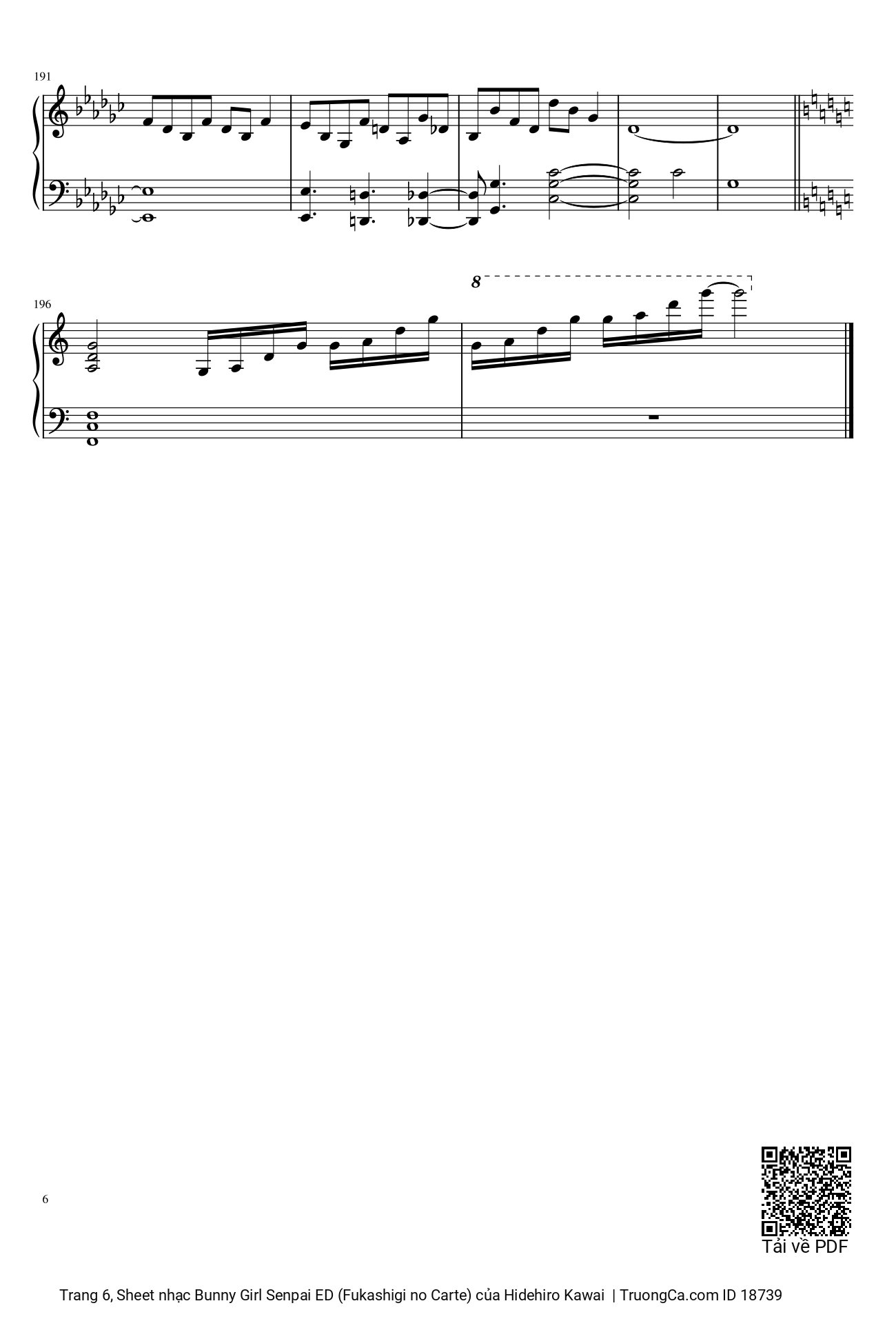 Page 6 of Sheet music PDF Bunny Girl Senpai ED (Fukashigi no Carte) sheet Piano - Hidehiro Kawai