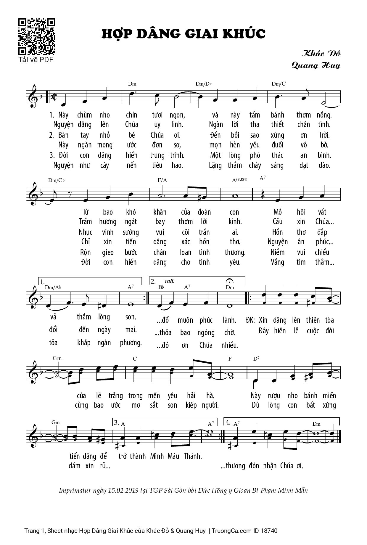 Sheet PDF of Hợp Dâng Giai Khúc