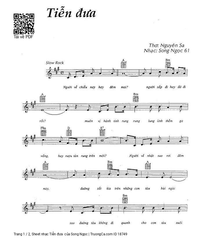 Sheet PDF of Tiễn đưa  - Song Ngọc