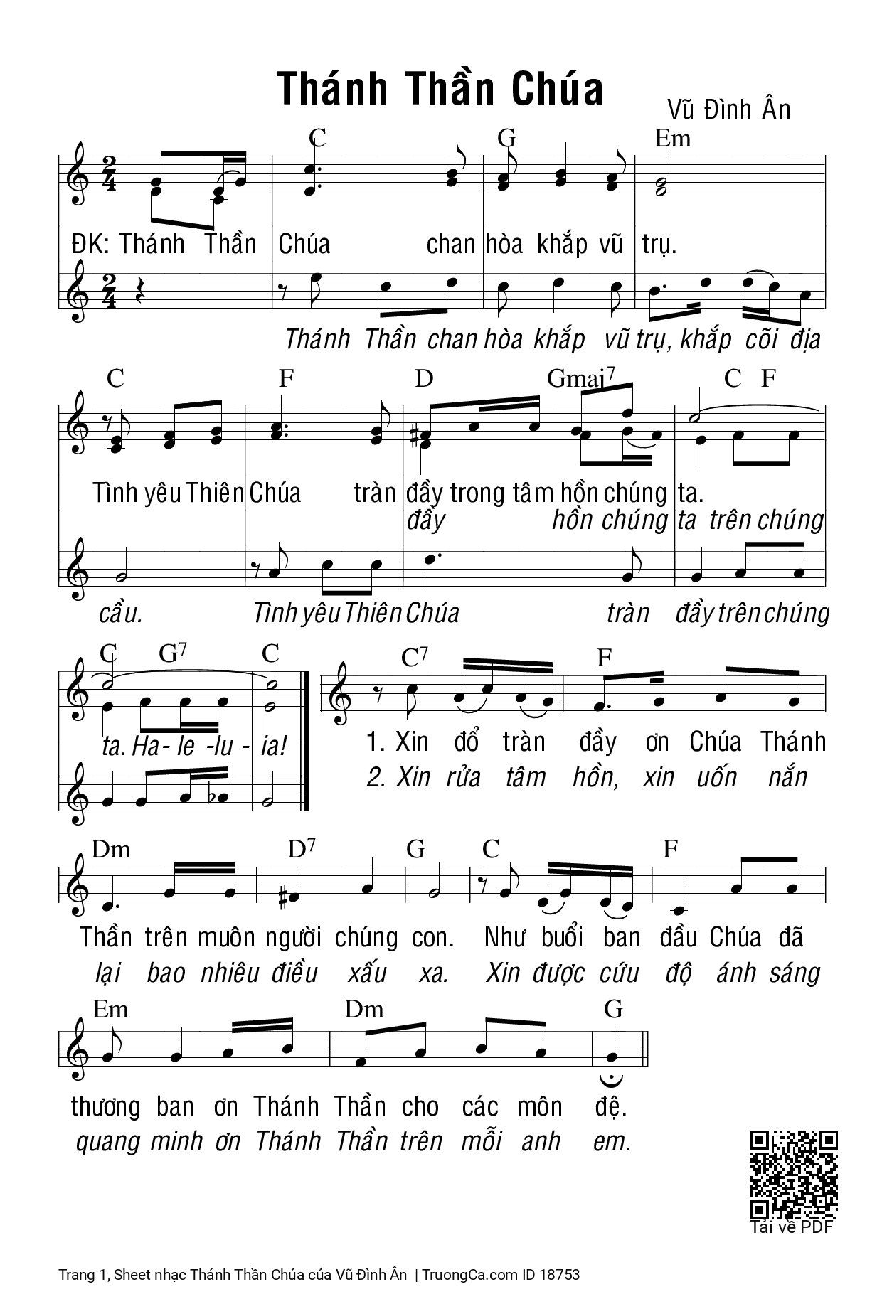 Page 1 of Sheet music PDF Thánh Thần Chúa - Vũ Đình Ân