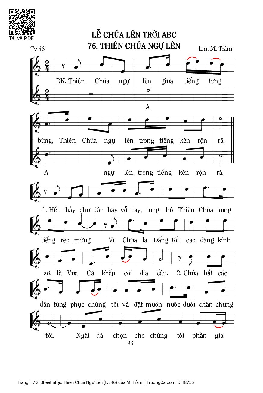 Sheet PDF of Thiên Chúa Ngự Lên (tv. 46)