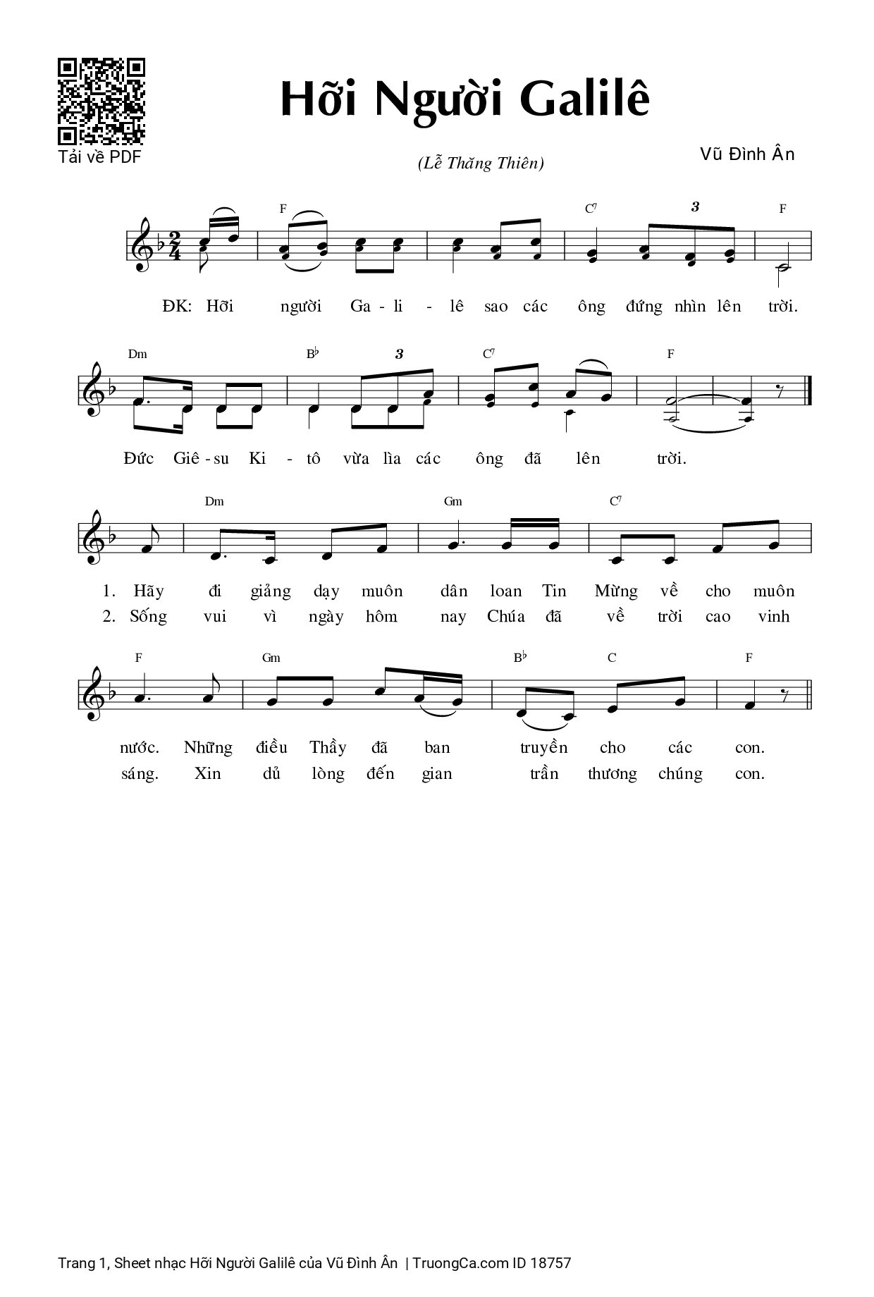 Sheet PDF of Hỡi Người Galilê