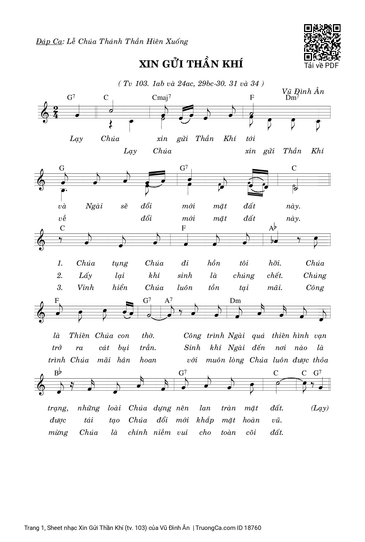 Sheet PDF of Xin Gửi Thần Khí (tv. 103)