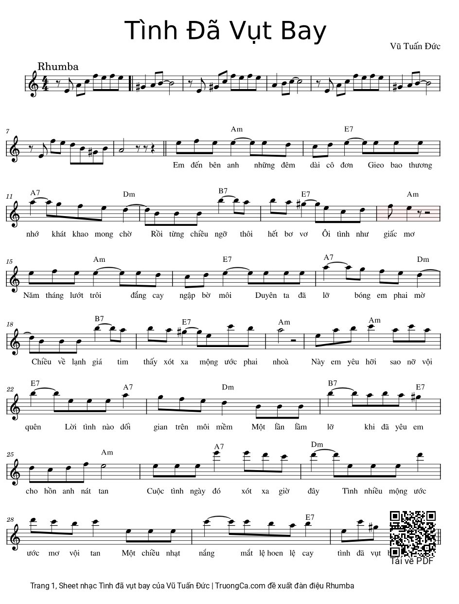 Sheet PDF of Tình đã vụt bay