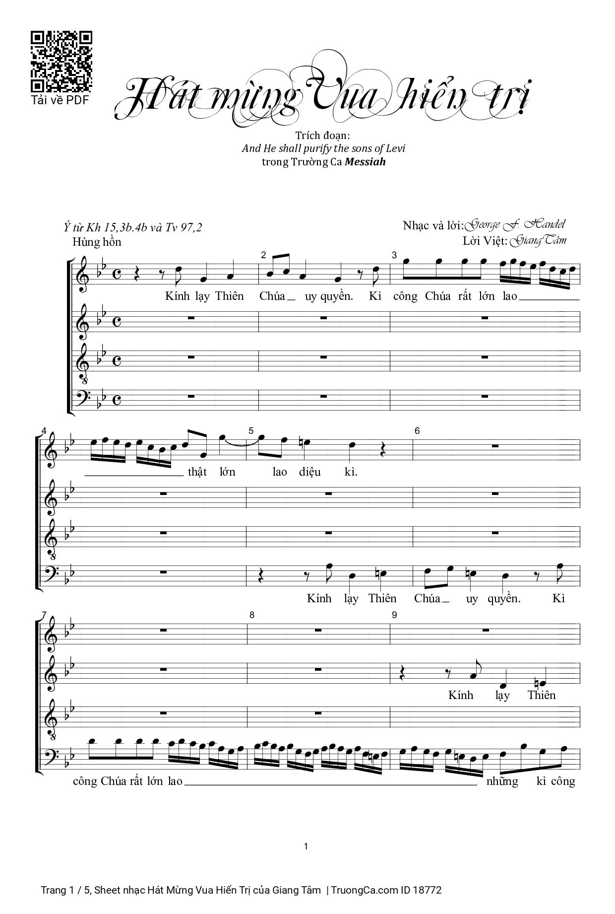 Sheet PDF of Hát Mừng Vua Hiển Trị