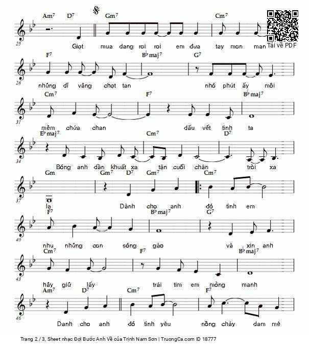 Page 2 of Sheet music PDF Đợi Bước Anh Về - Trịnh Nam Sơn
