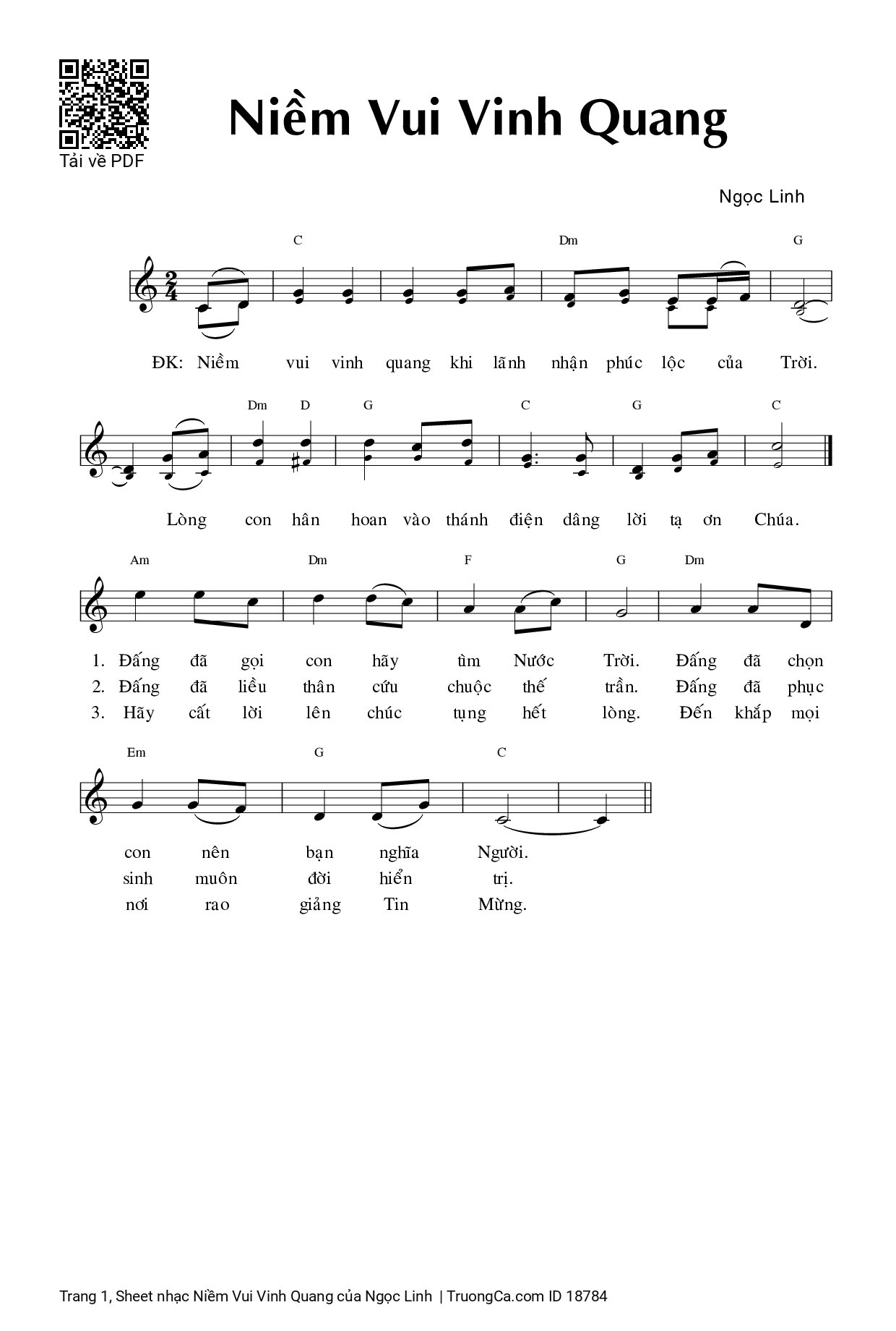 Page 1 of Sheet music PDF Niềm Vui Vinh Quang - Ngọc Linh