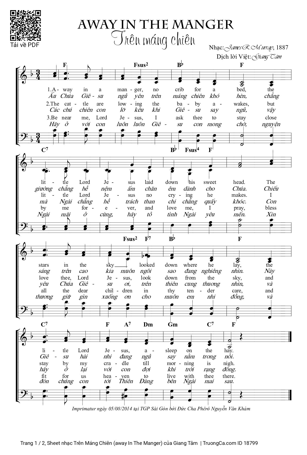 Sheet PDF of Trên Máng Chiên (away In The Manger)