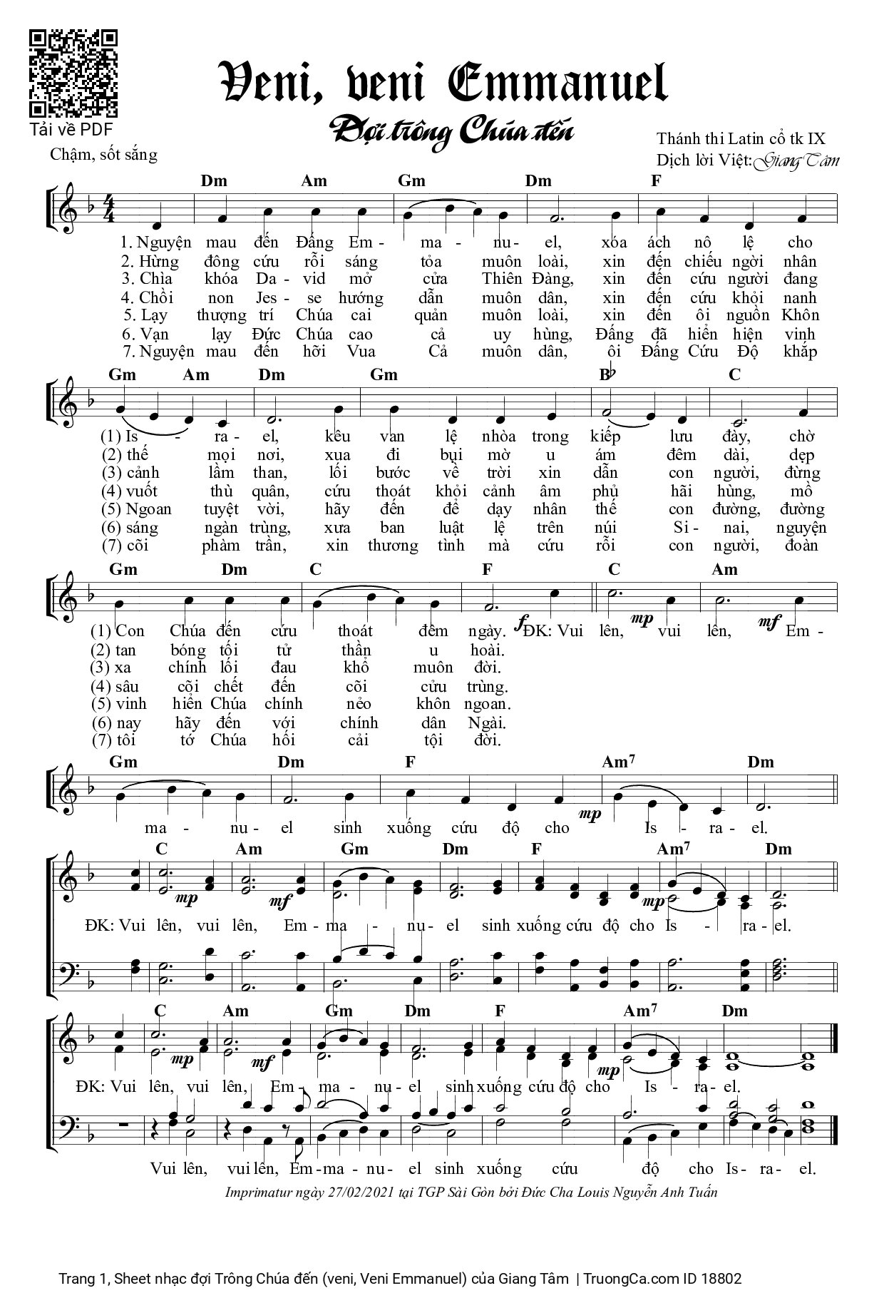 Sheet PDF of đợi Trông Chúa đến (veni, Veni Emmanuel)