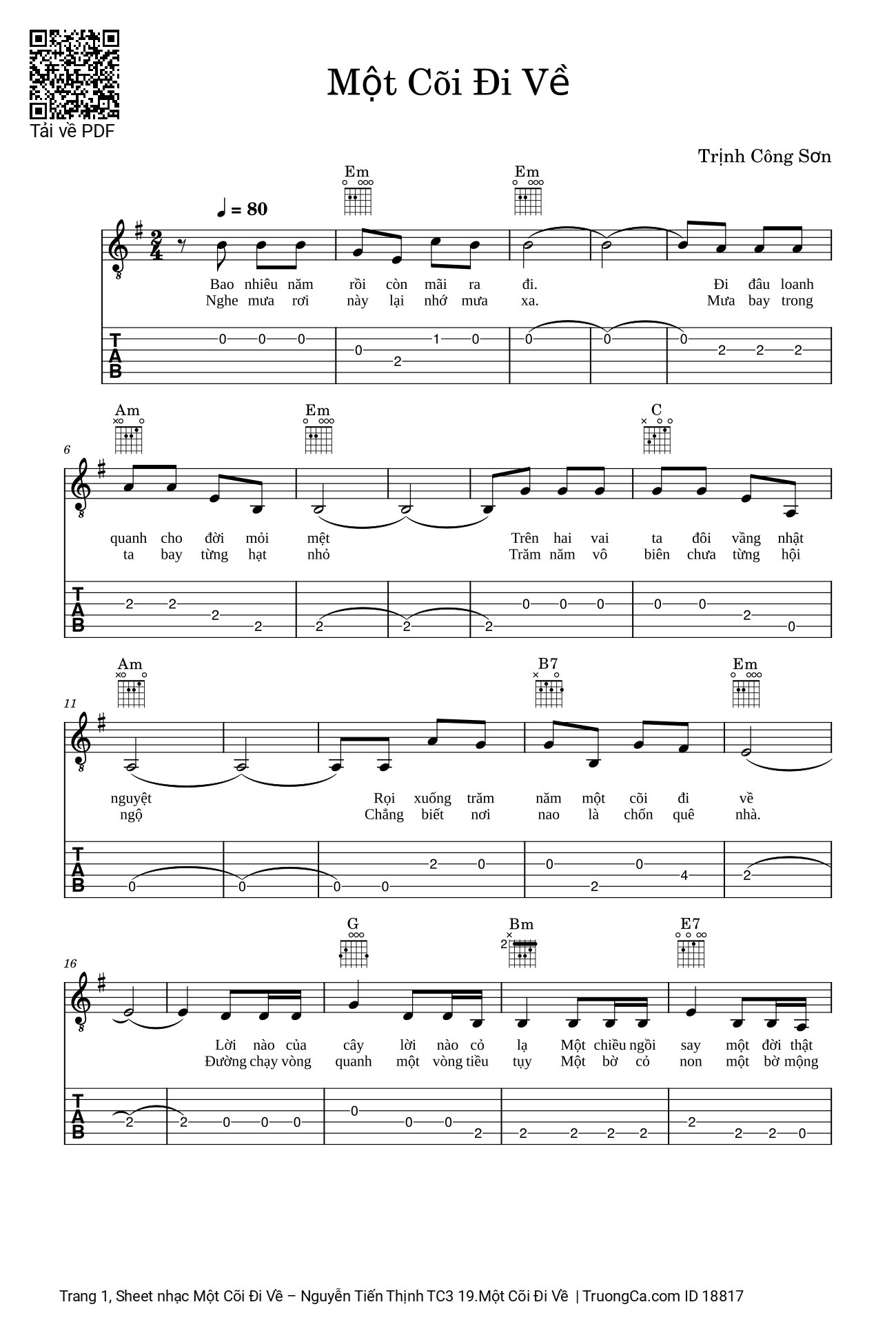 Sheet PDF of Một Cõi Đi Về Guitar TAB