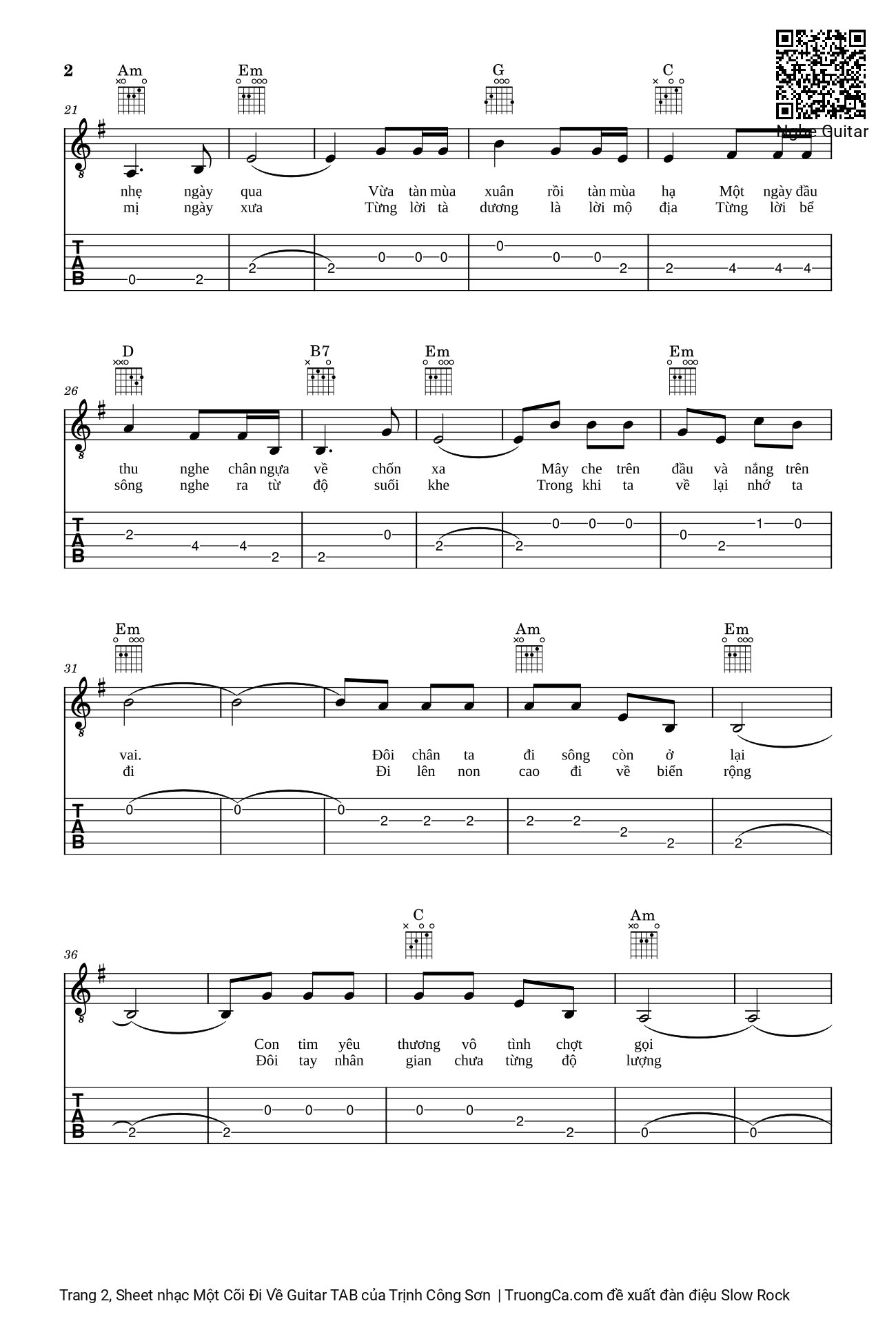 Page 2 of Sheet music PDF Một Cõi Đi Về Guitar TAB - Trịnh Công Sơn