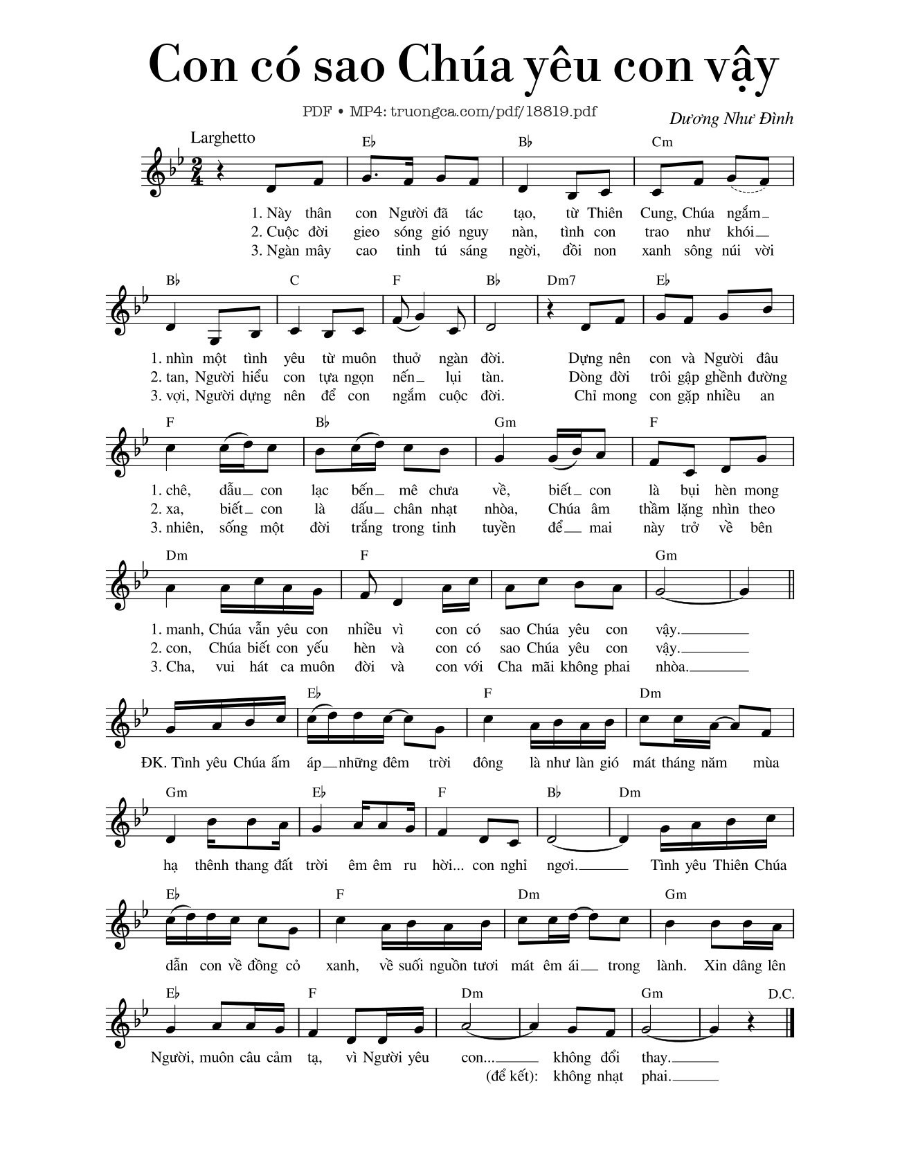 Sheet PDF of Con có sao Chúa yêu con vậy