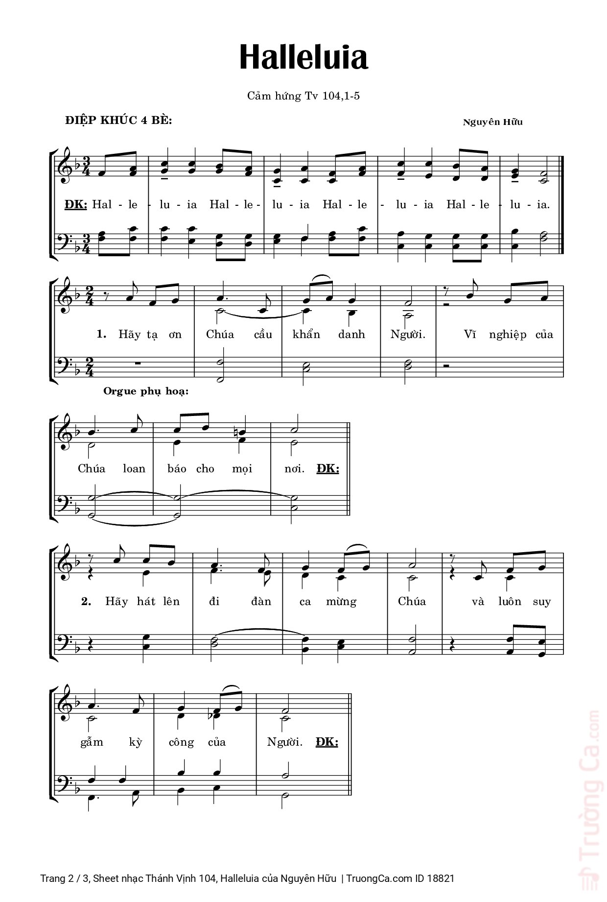 Page 2 of Sheet music PDF Thánh Vịnh 104, Halleluia - Nguyên Hữu