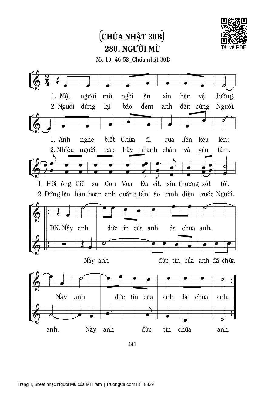 Page 1 of Sheet music PDF Người Mù - Mi Trầm