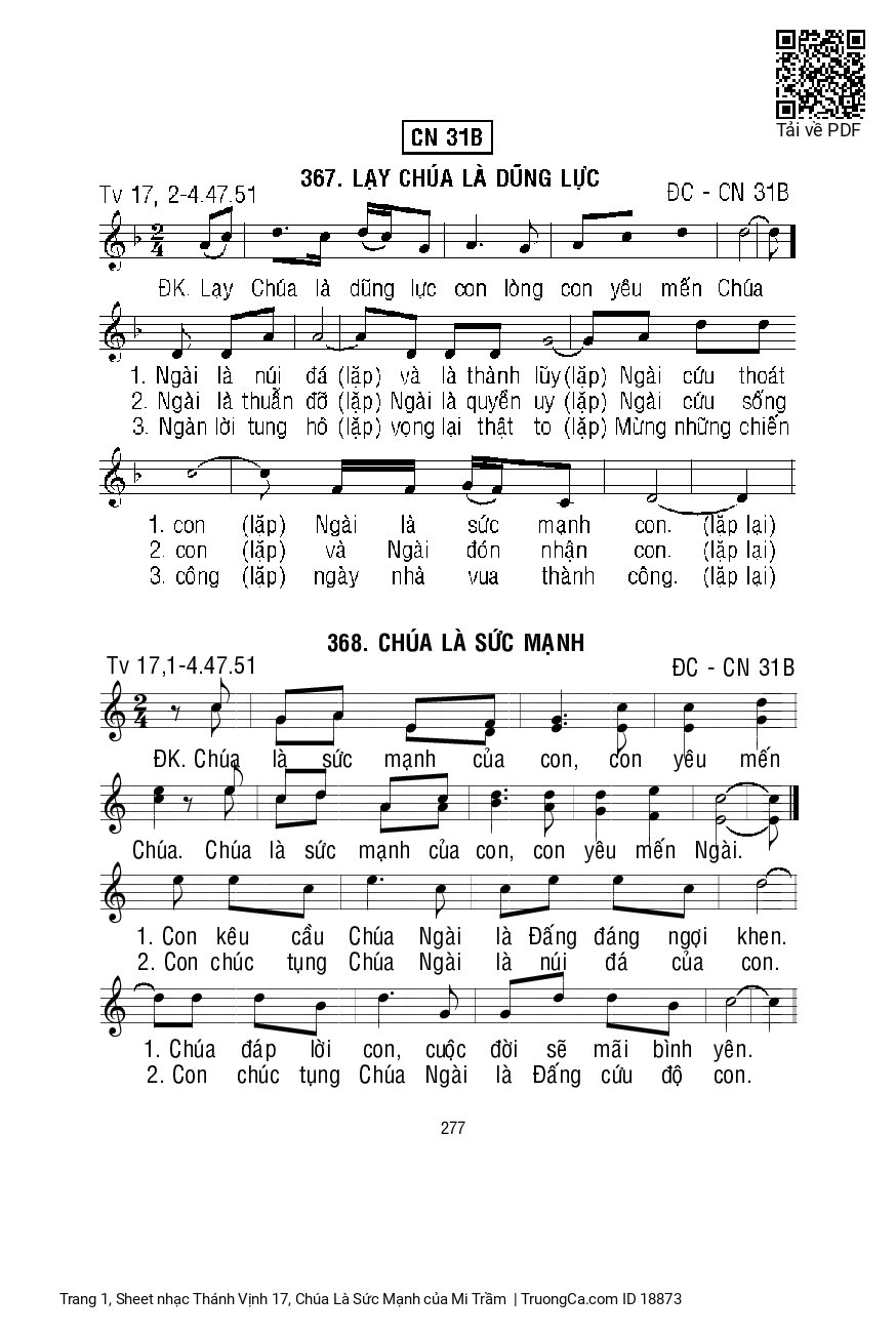 Sheet PDF of Thánh Vịnh 17, Chúa Là Sức Mạnh