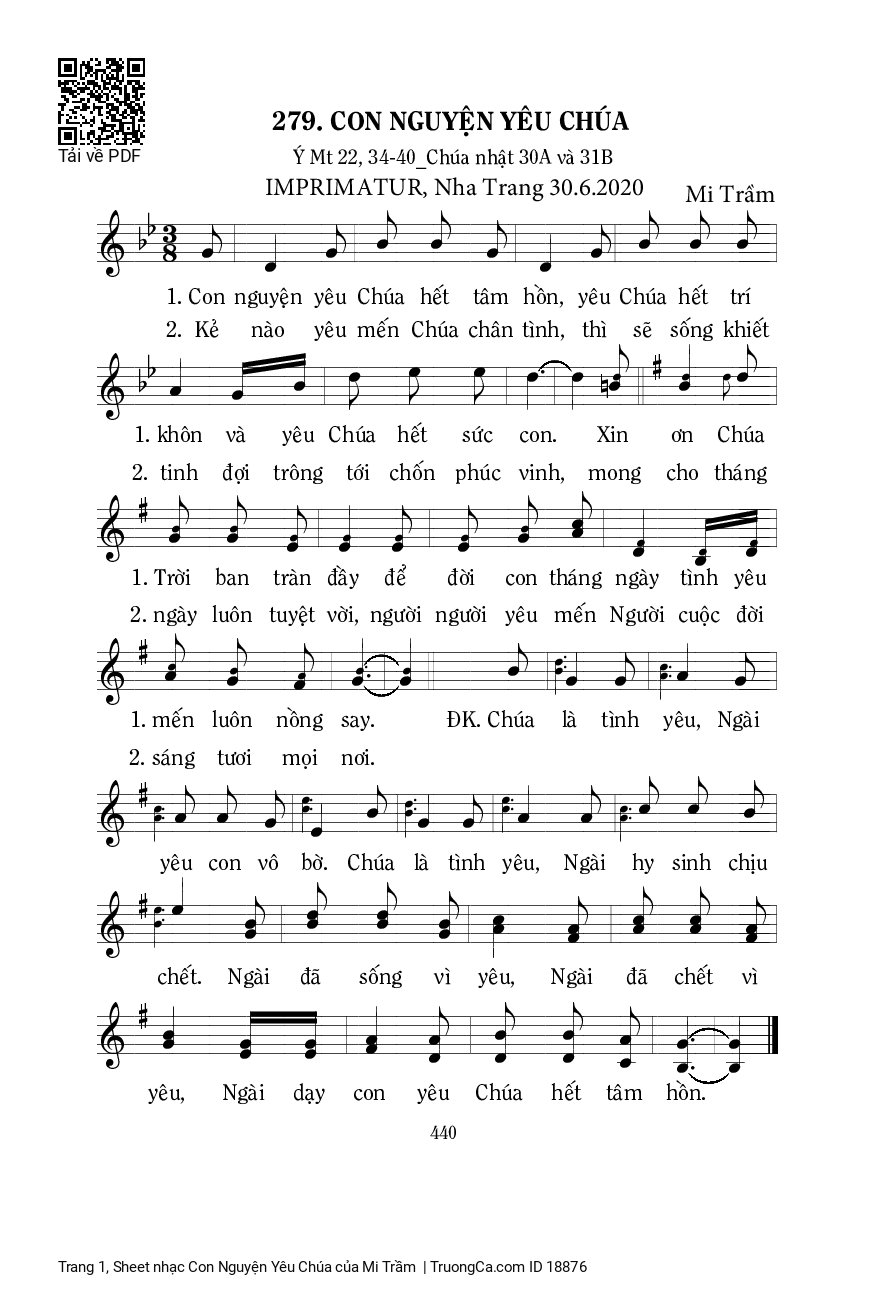 Sheet PDF of Con Nguyện Yêu Chúa